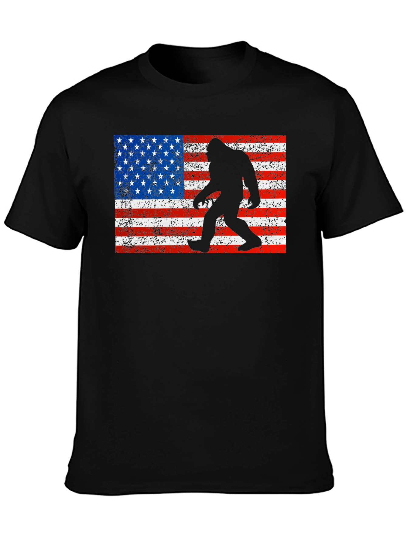 Black Bigfoot American Flag T-Shirt view 3