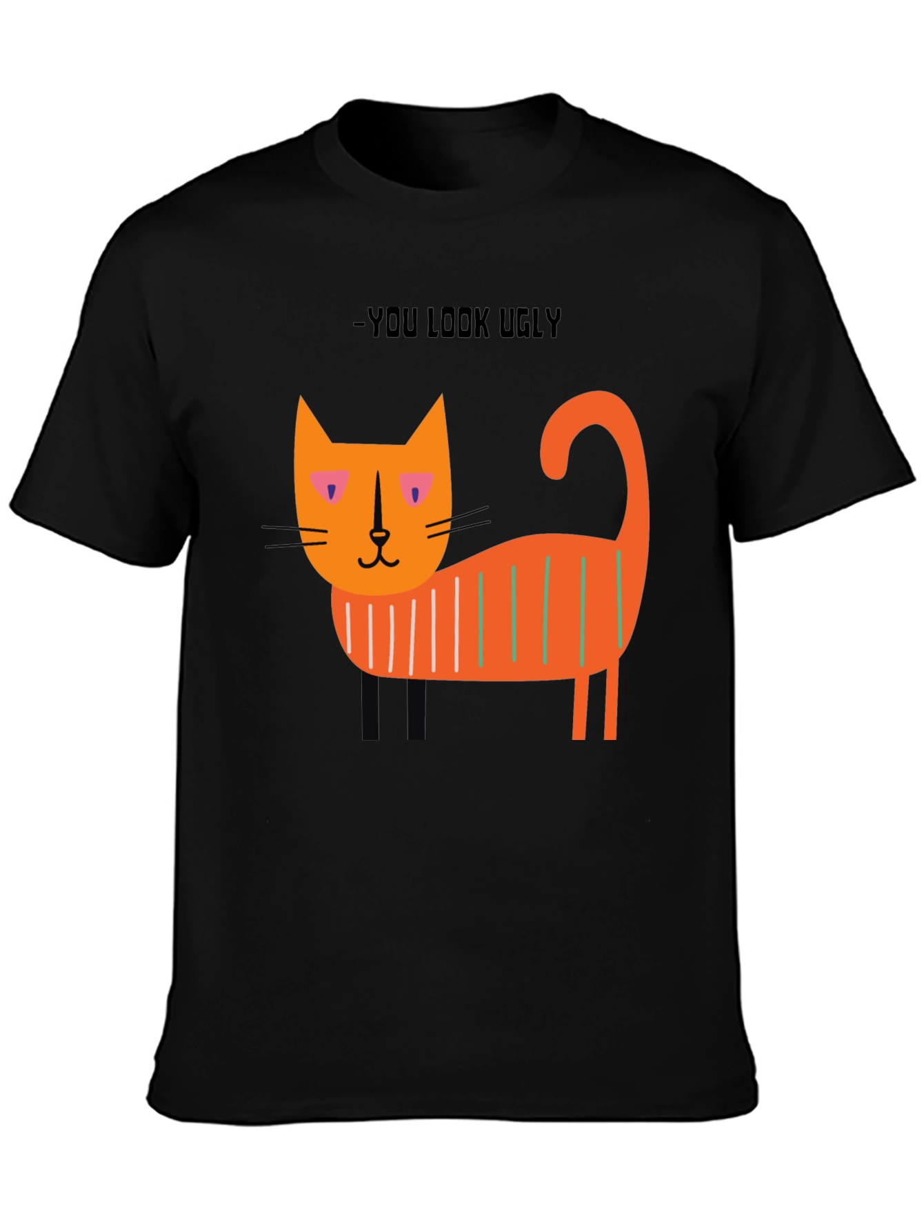 Black Ugly Cat Graphic T-Shirt - Black view 3