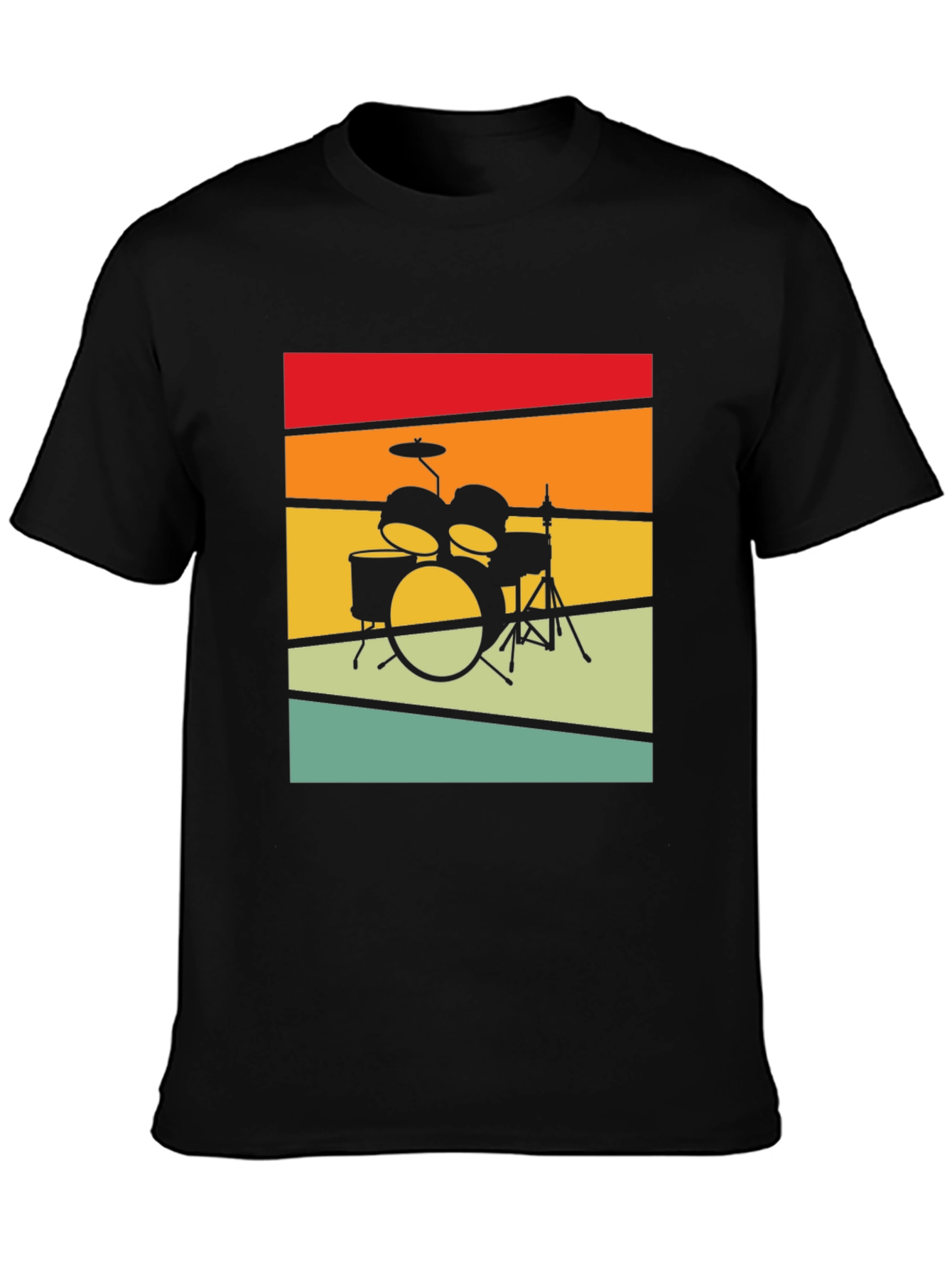 Black Retro Drum Set Graphic T-Shirt - Vintage Style Tee view 3