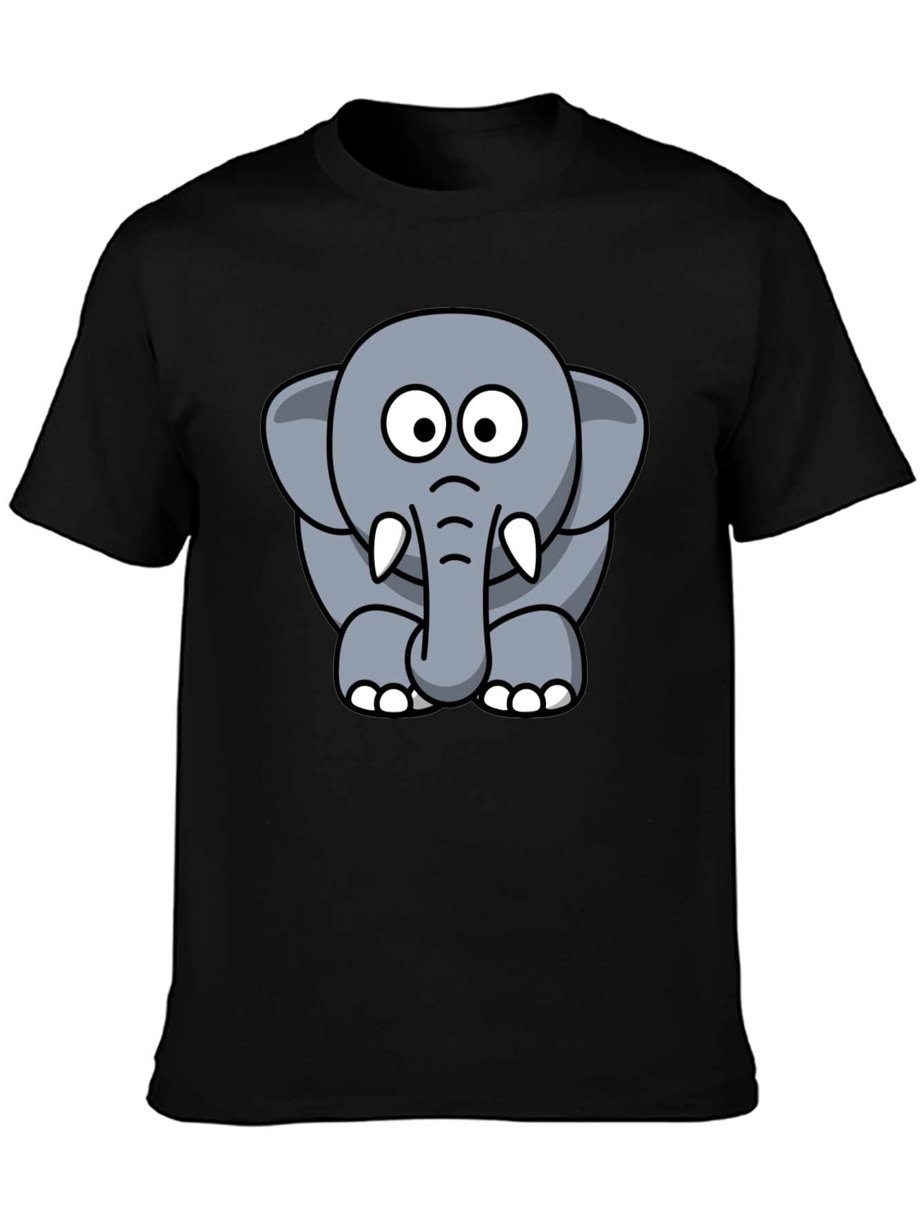 Black Cartoon Elephant Graphic Tee - Black Cotton T-Shirt view 3