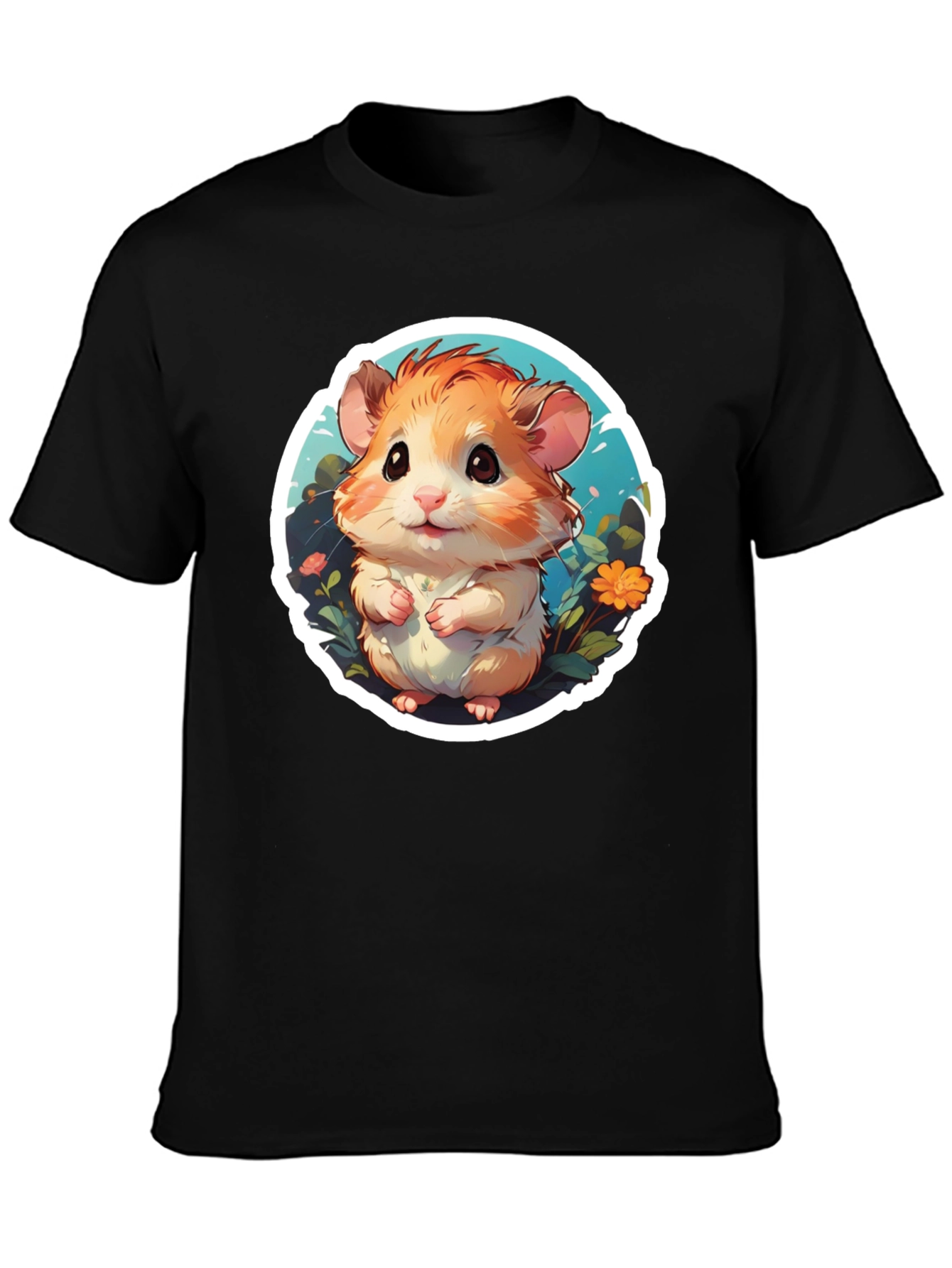 Black Cute Hamster Graphic Tee - Black Cotton Blend view 3