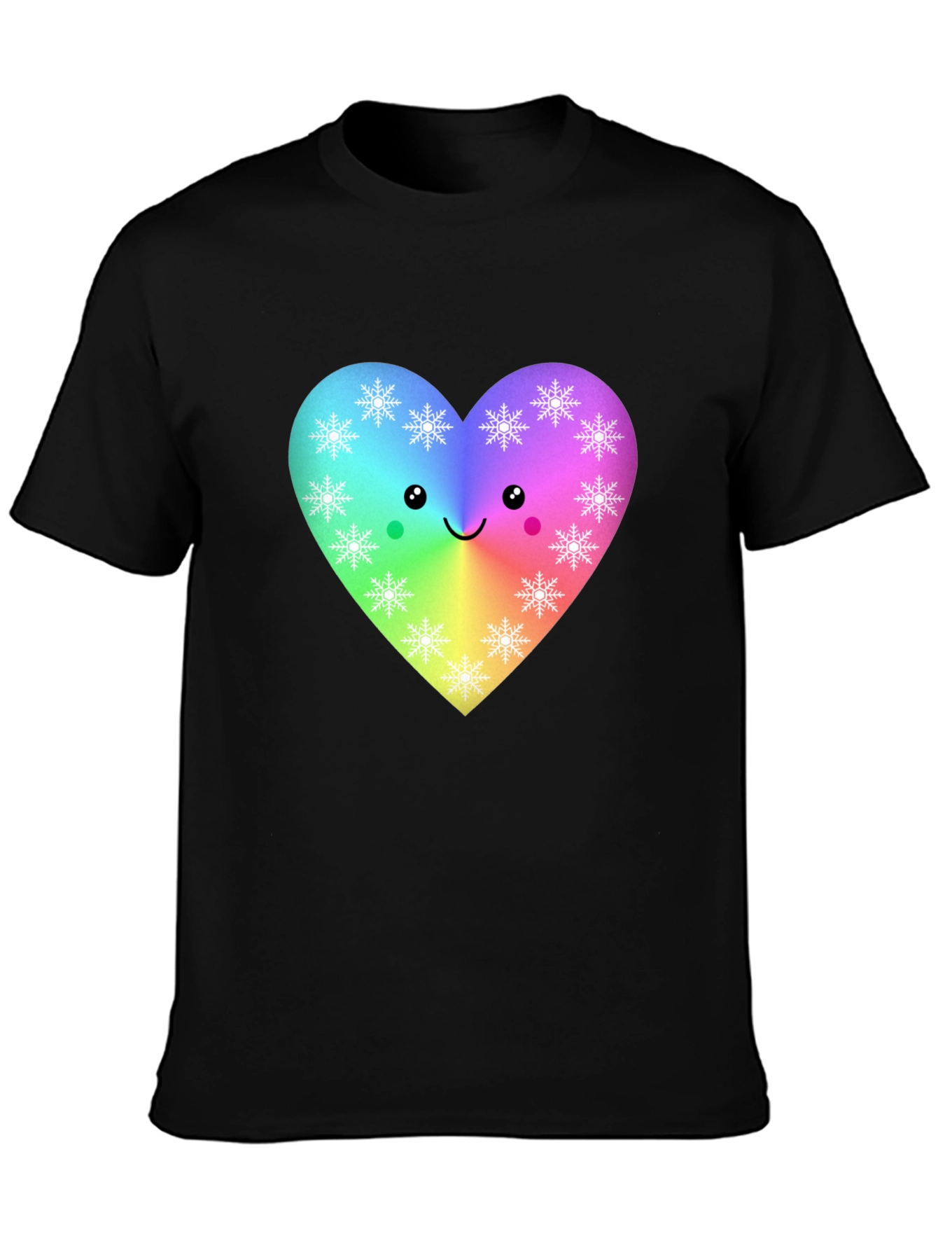 Black Rainbow Heart Snowflake T-Shirt view 3