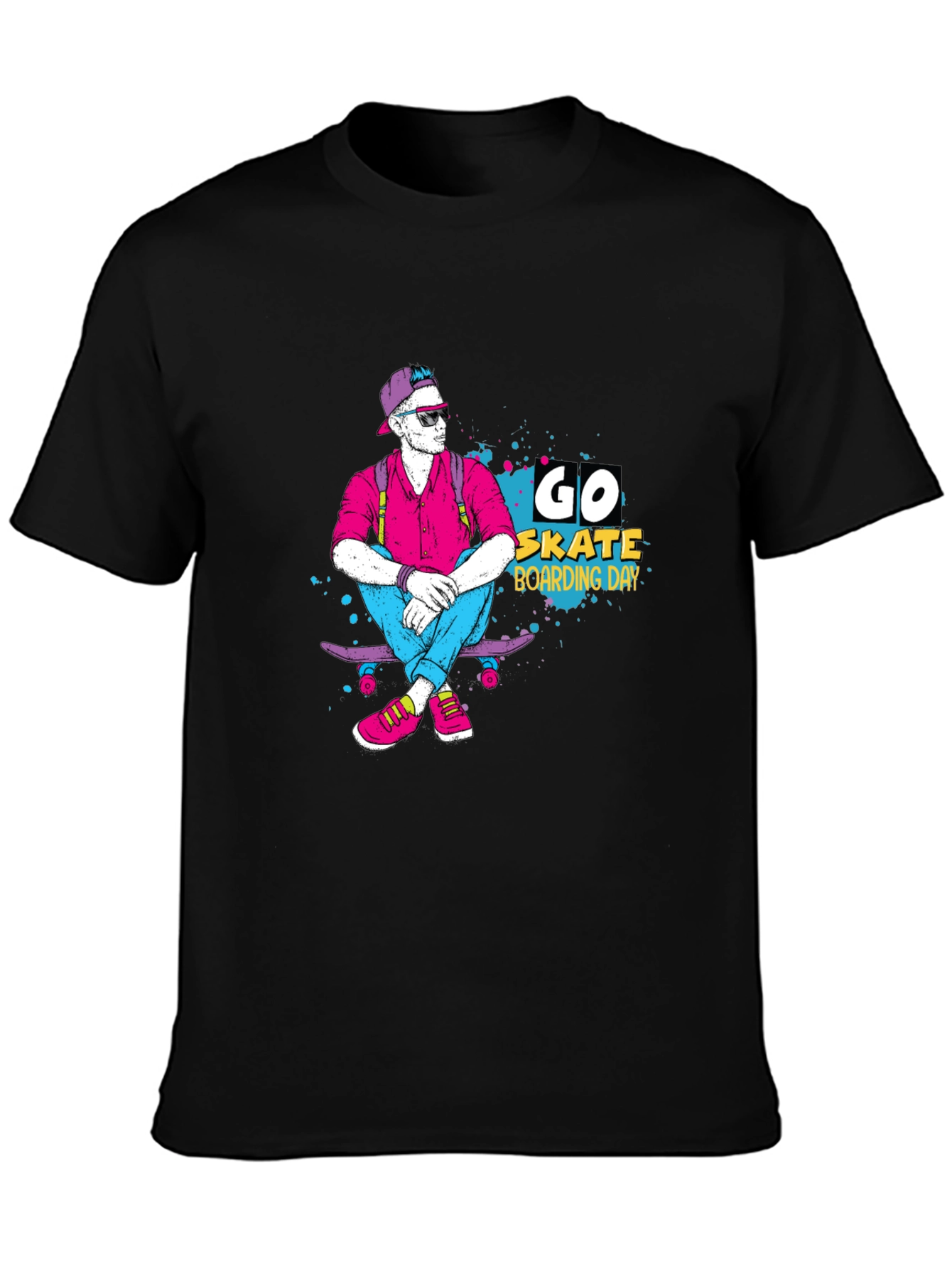 Black Go Skate Boarding Day Black T-Shirt view 3