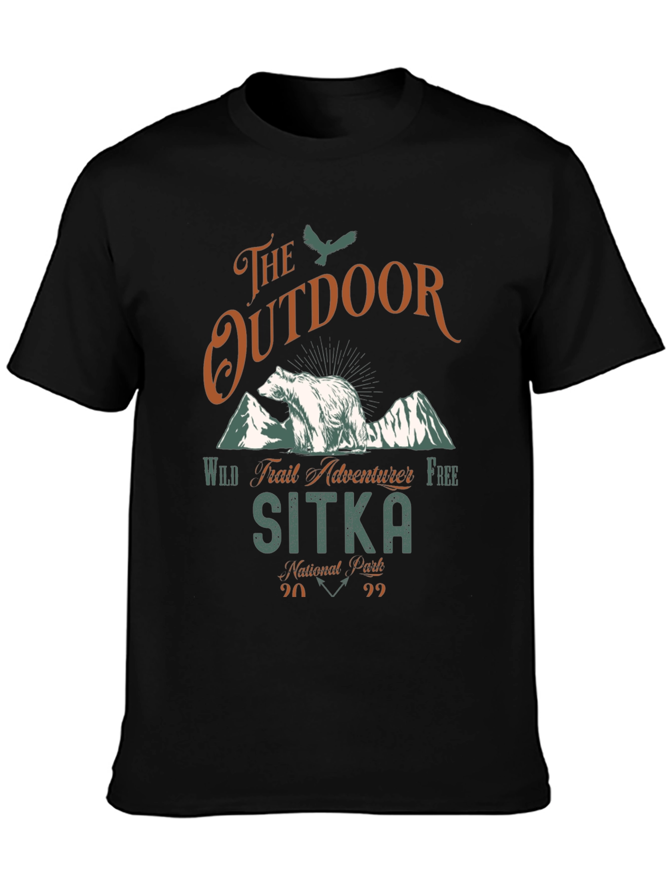 Black Outdoor Adventure T-Shirt - Sitka National Park Bear Design view 3