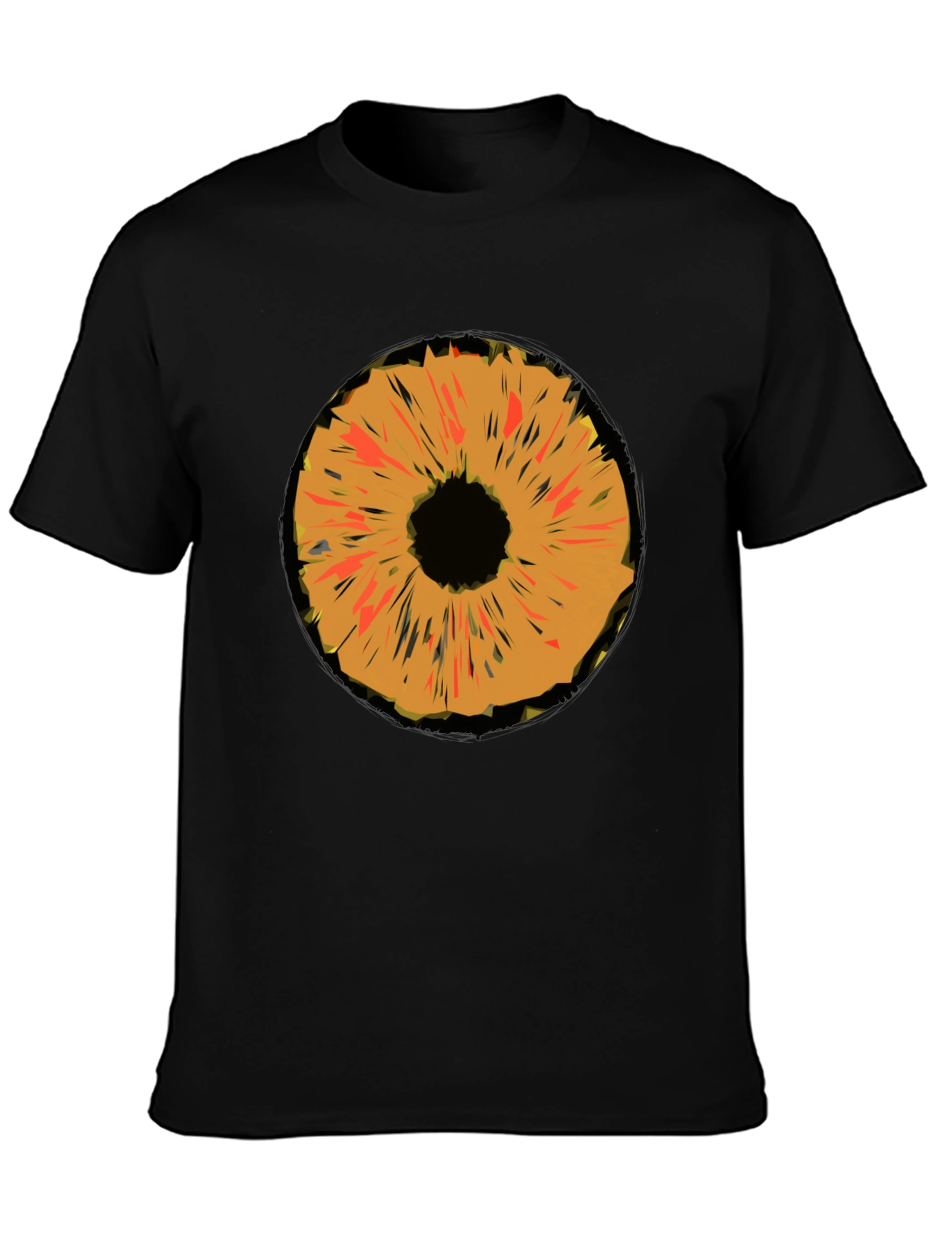 Black Abstract Orange Iris Graphic Black T-Shirt view 3