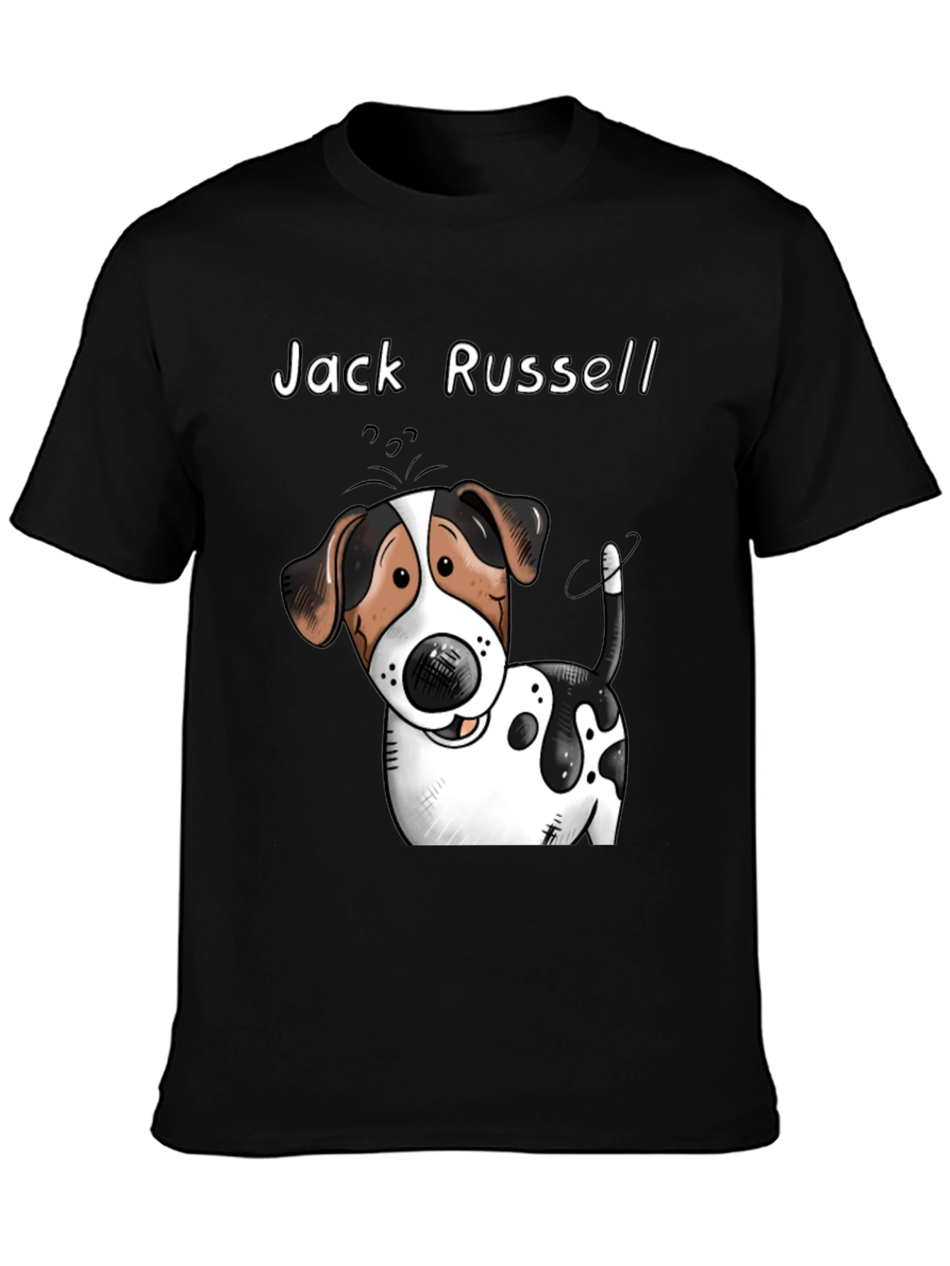Black Jack Russell Dog Cartoon Graphic T-Shirt view 3