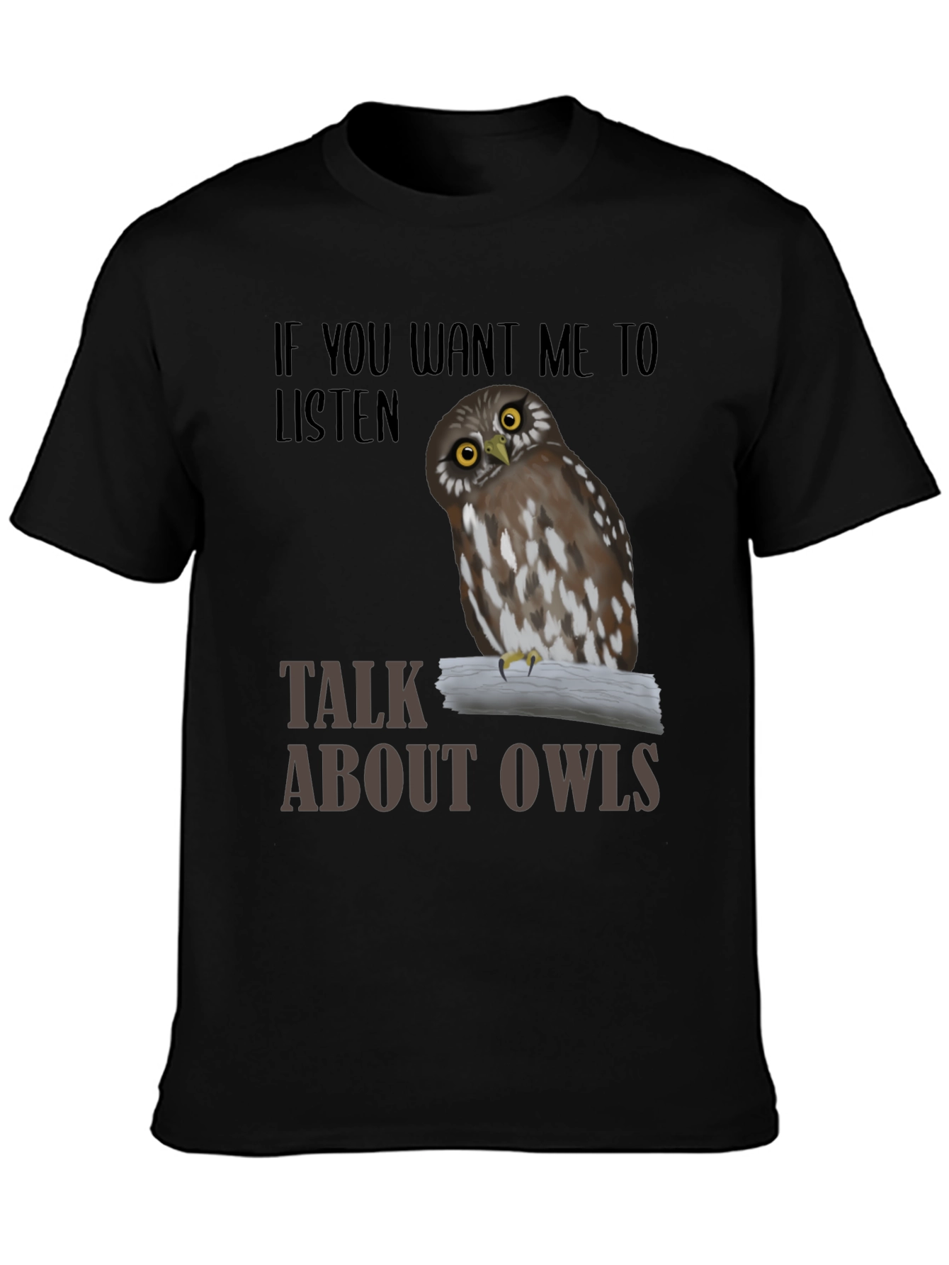 Black Talk About Owls T-Shirt, Funny Owl Lover Tee view 3