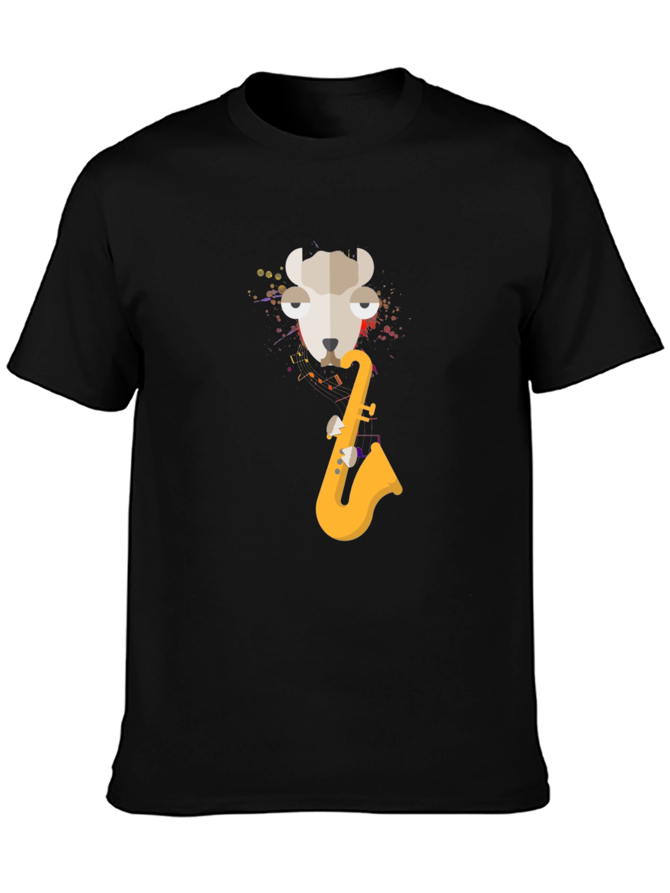 Black Cool Llama Saxophone Black T-Shirt view 3