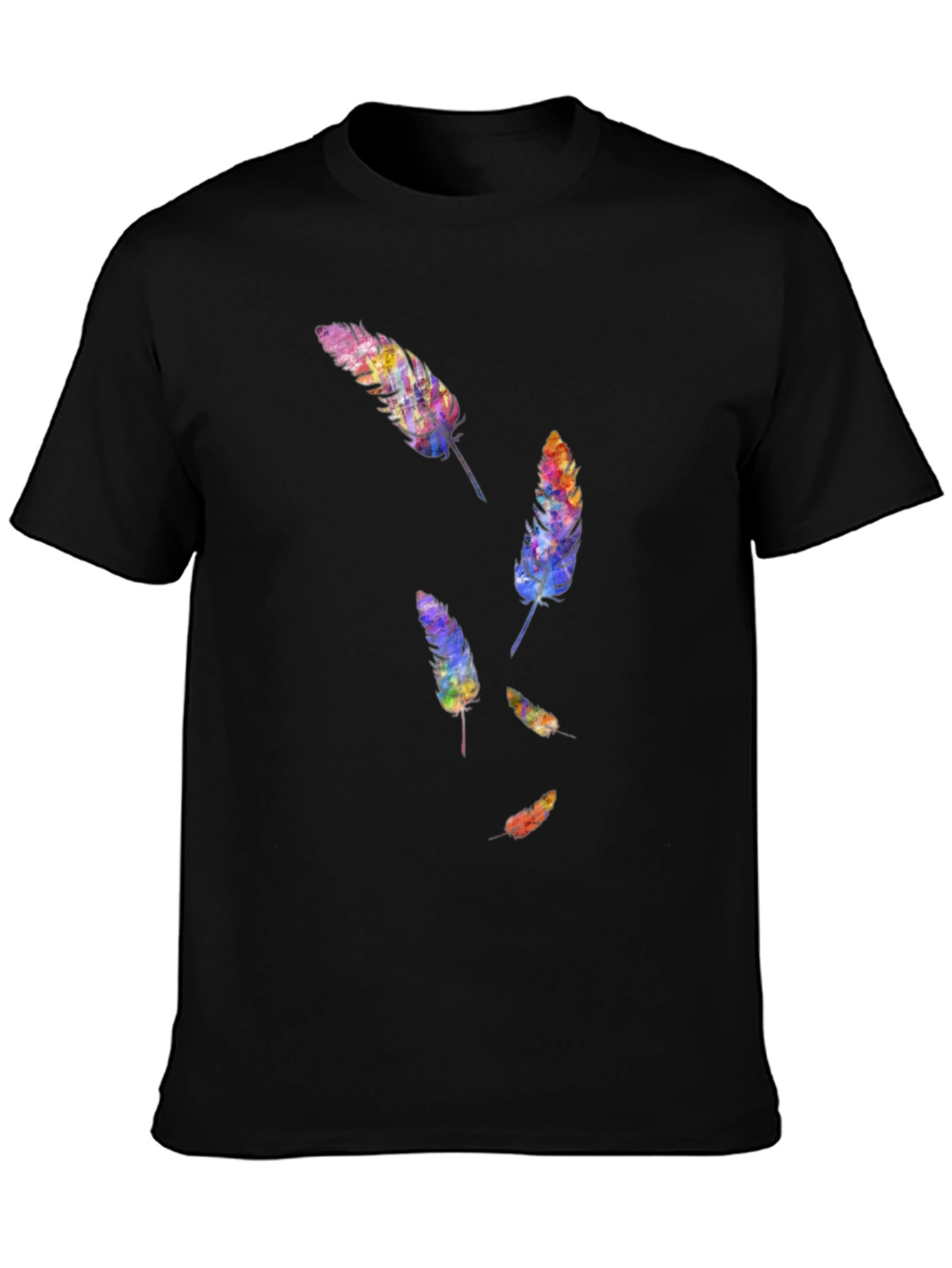 Black Feather Print Black T-Shirt view 3