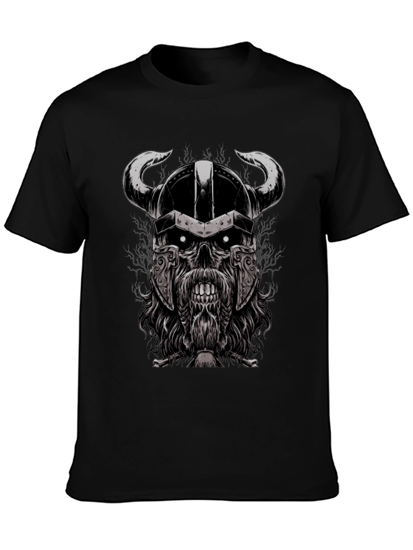 Black Viking Skull Graphic Black T-Shirt view 3