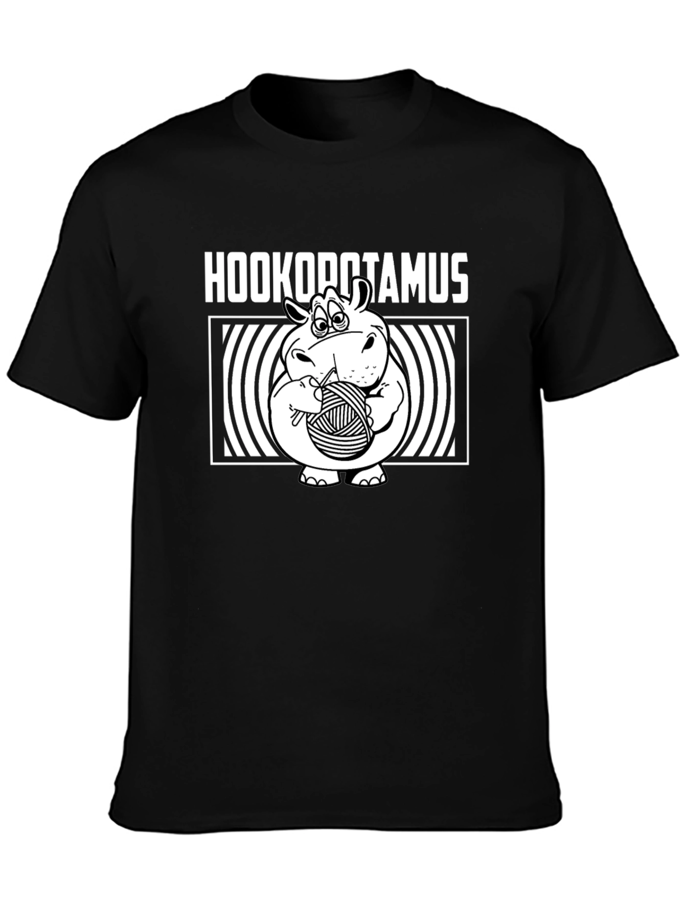 Black Hookopotamus T-Shirt: Funny Crochet Hippo Tee view 3