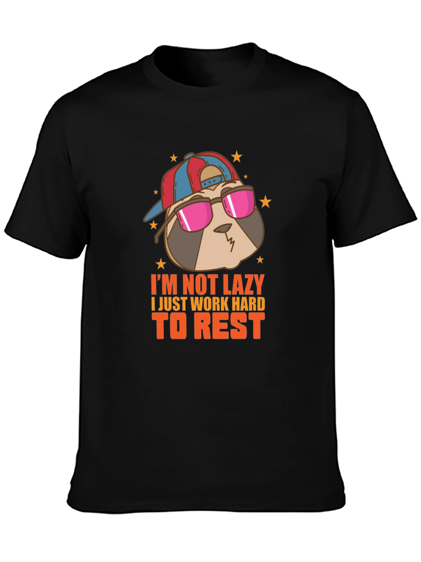 Black Cool Sloth T-Shirt - I'm Not Lazy Design view 3