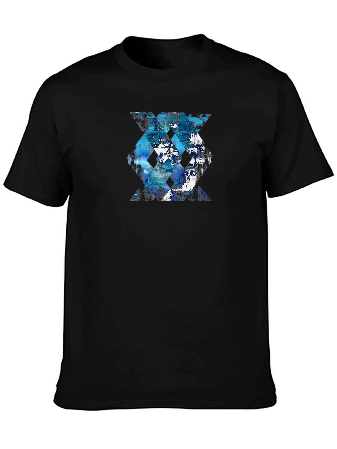 Black Abstract Geometric Tee - Blue Design view 3