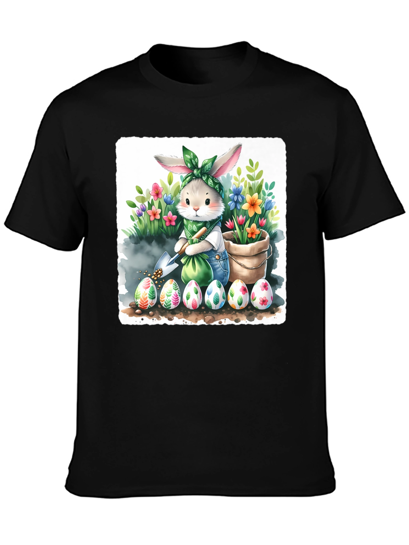 Black Easter Bunny Gardening T-Shirt view 3