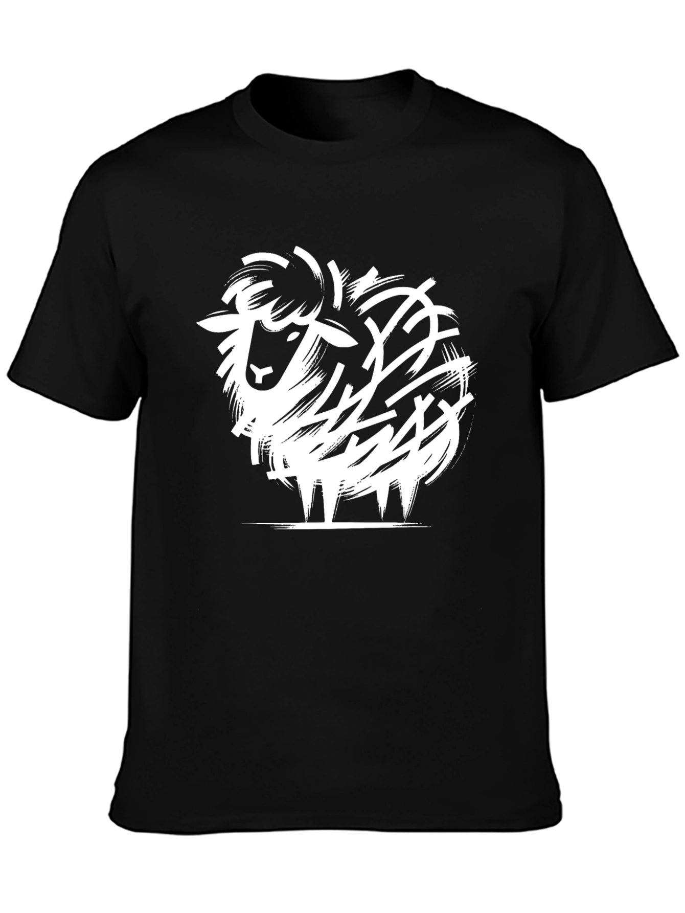 Black Abstract Sheep Graphic Tee - Black Cotton Blend view 3