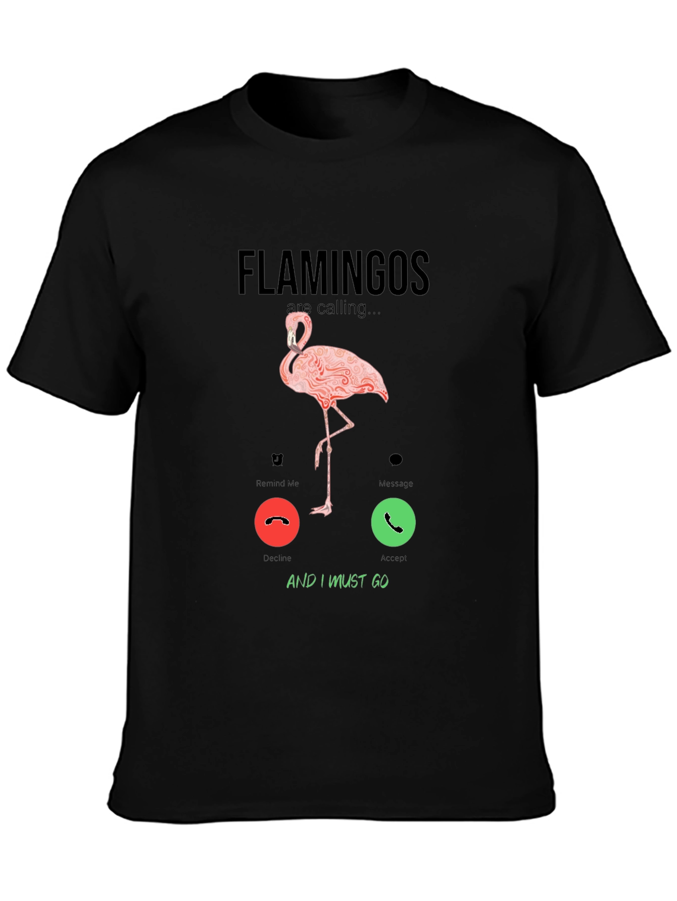 Black Flamingo Calling Graphic T-Shirt view 3