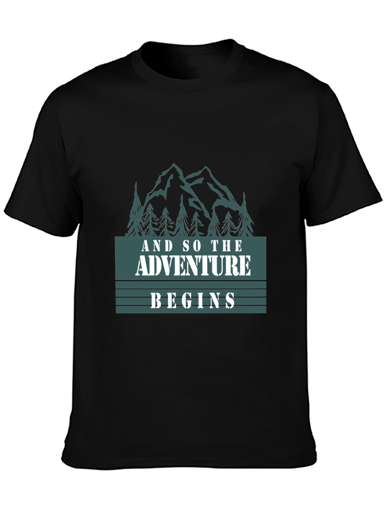 Black Adventure Begins Graphic Tee - Black Cotton T-Shirt view 3