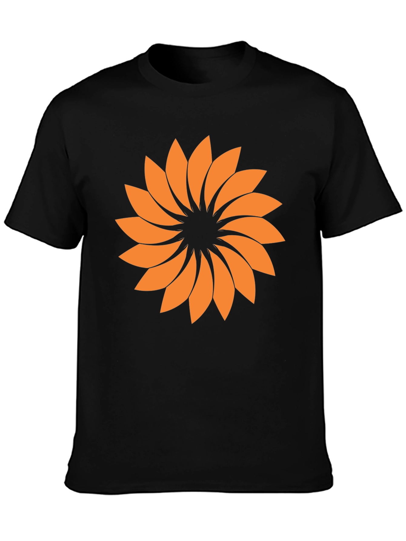 Black Abstract Orange Flower Graphic T-Shirt - Casual Style view 3