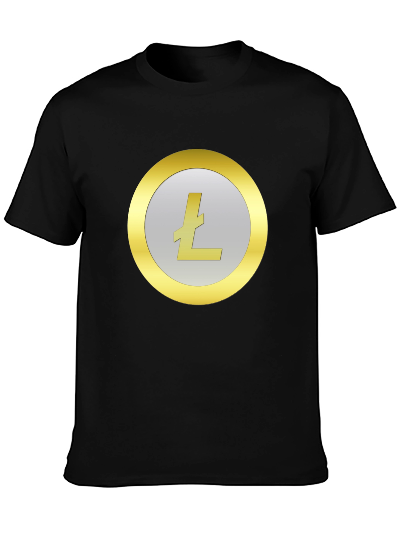 Black Litecoin Crypto Logo Black T-Shirt view 3