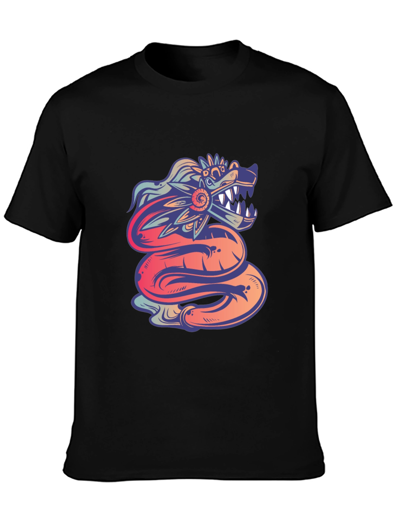 Black Quetzalcoatl Graphic Tee - Mythical Serpent Design view 3