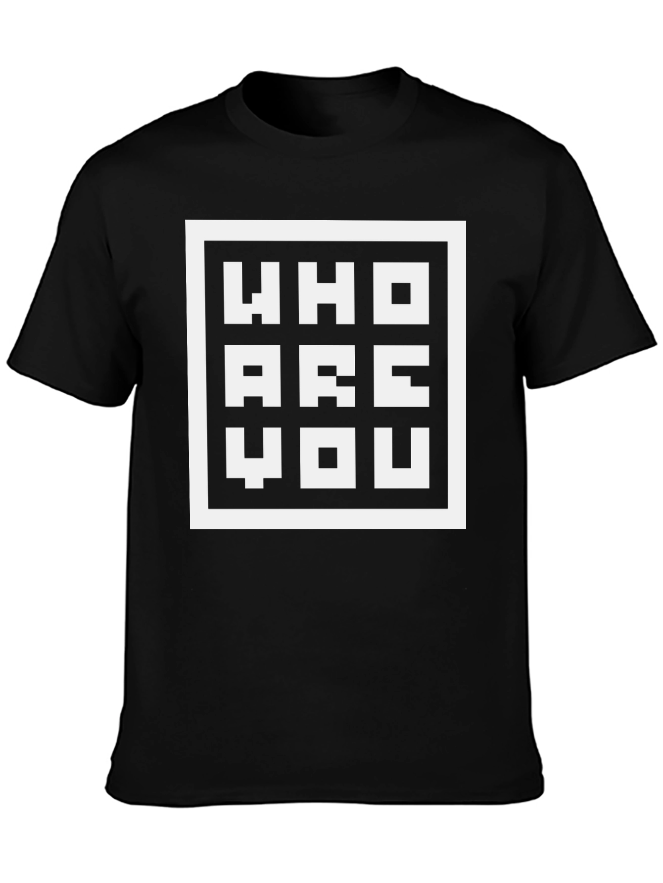 Black Who Are You Graphic Tee - Pixel Art Style view 3