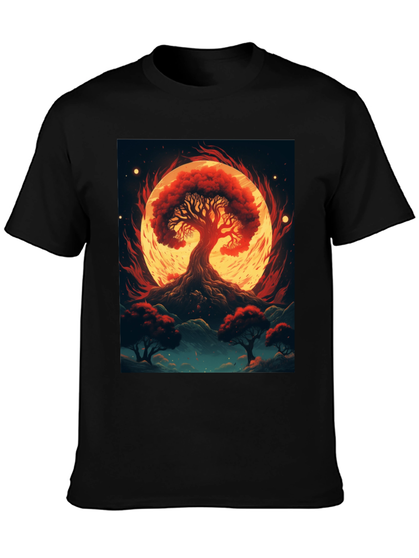 Black Red Tree Graphic Tee - Artistic Black T-Shirt view 3