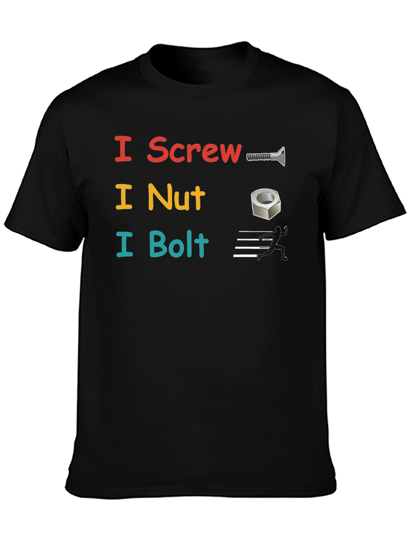 Black I Screw I Nut I Bolt Black T-Shirt view 3