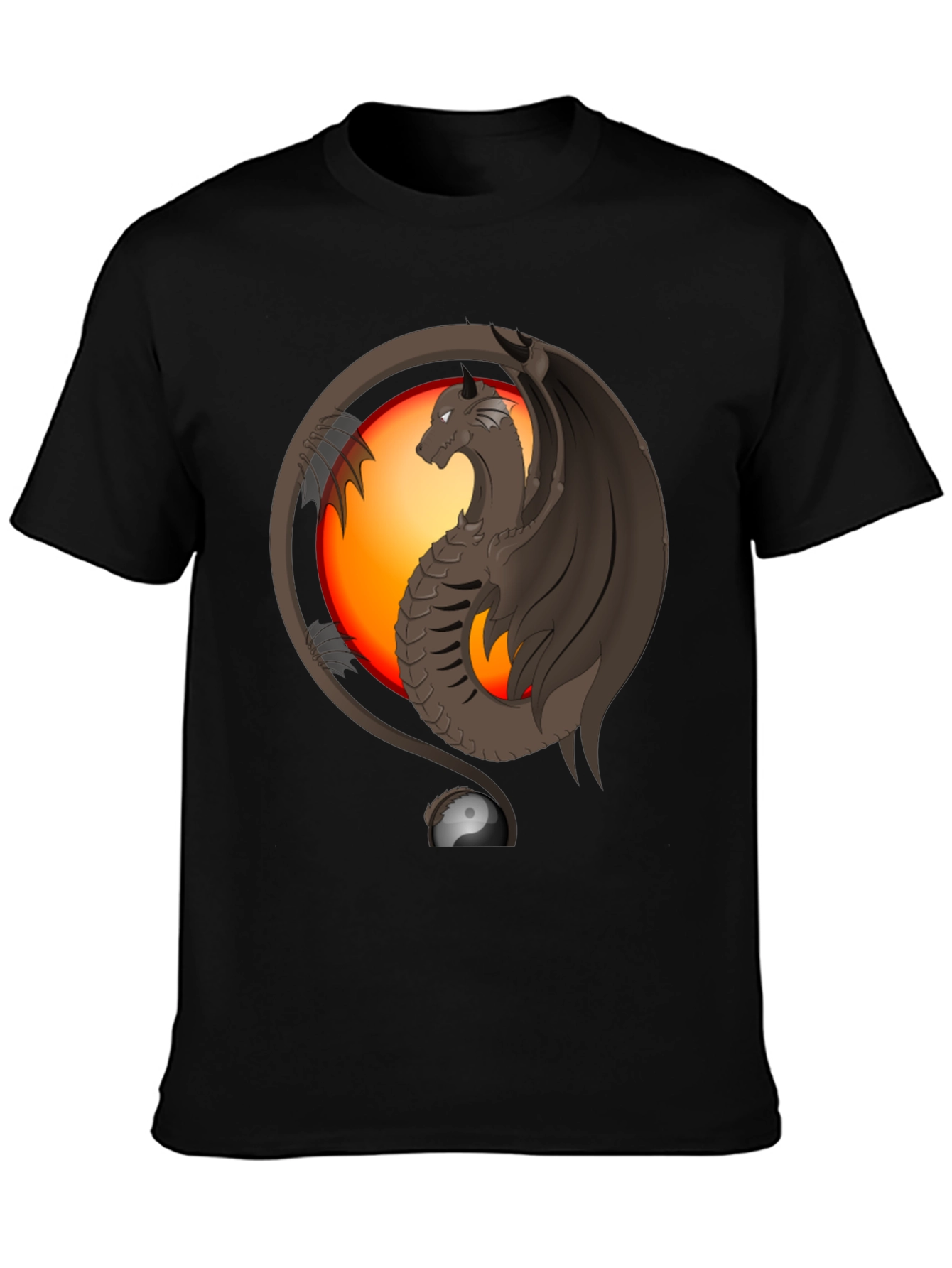 Black Dragon Yin Yang Graphic Print T-Shirt view 3