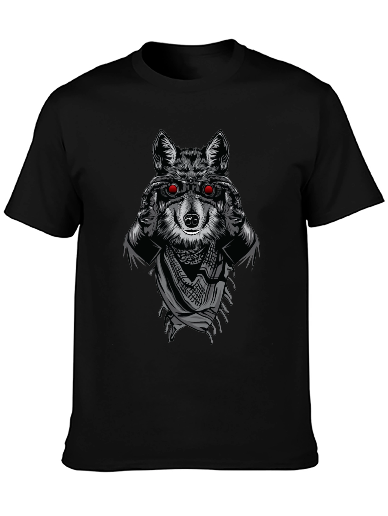 Black Wolf with Binoculars Graphic T-Shirt view 3