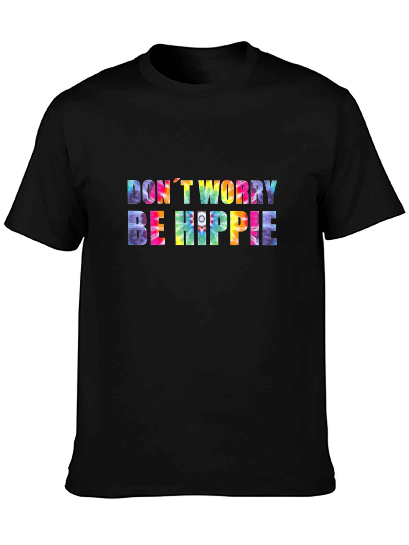 Black Don't Worry Be Hippie Tie-Dye Graphic Tee view 3