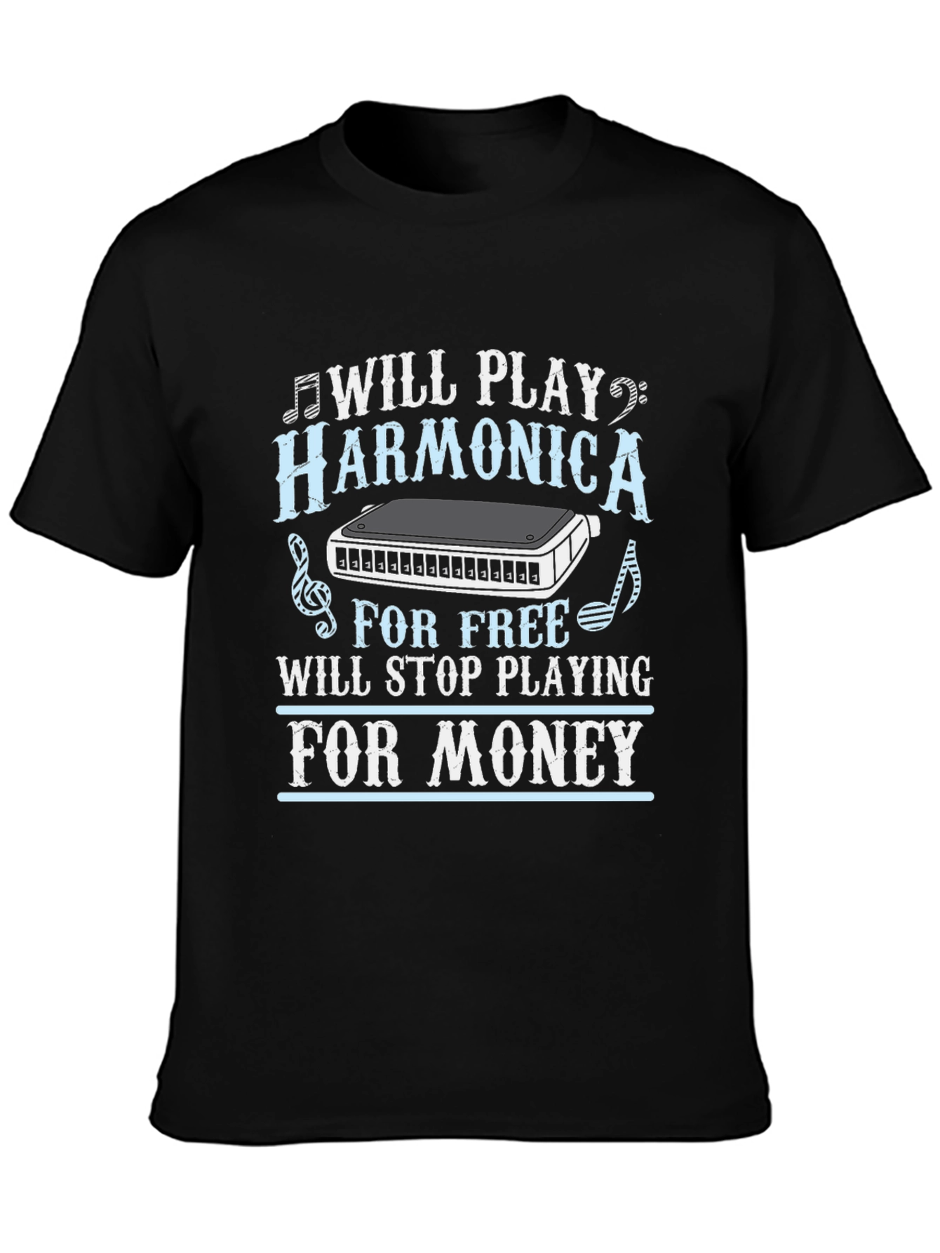Black Harmonica Player T-Shirt - Music Lover Gift view 3