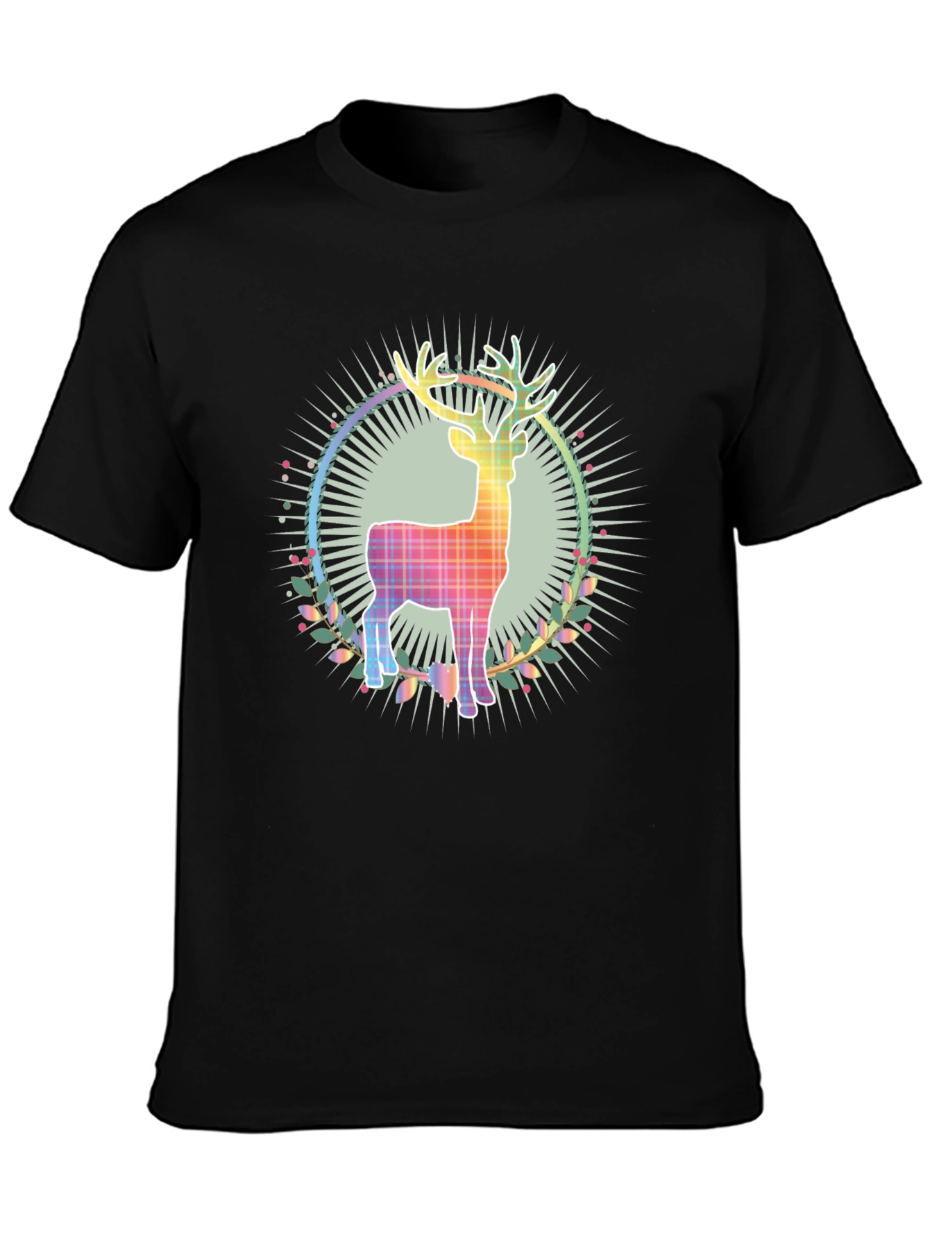 Black Festive Reindeer Graphic Tee - Holiday Style view 3