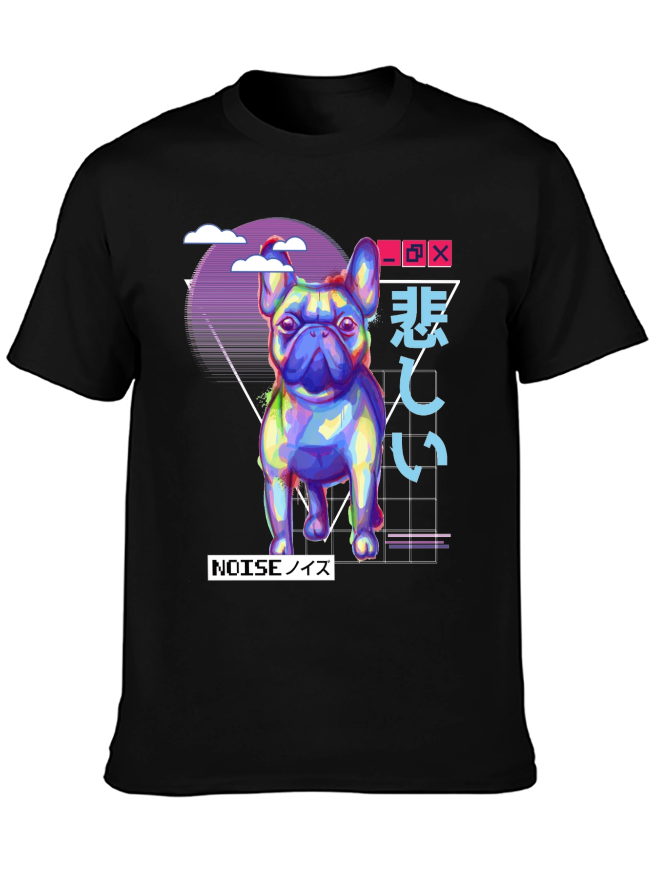Black Vaporwave French Bulldog Graphic Tee - Black view 3