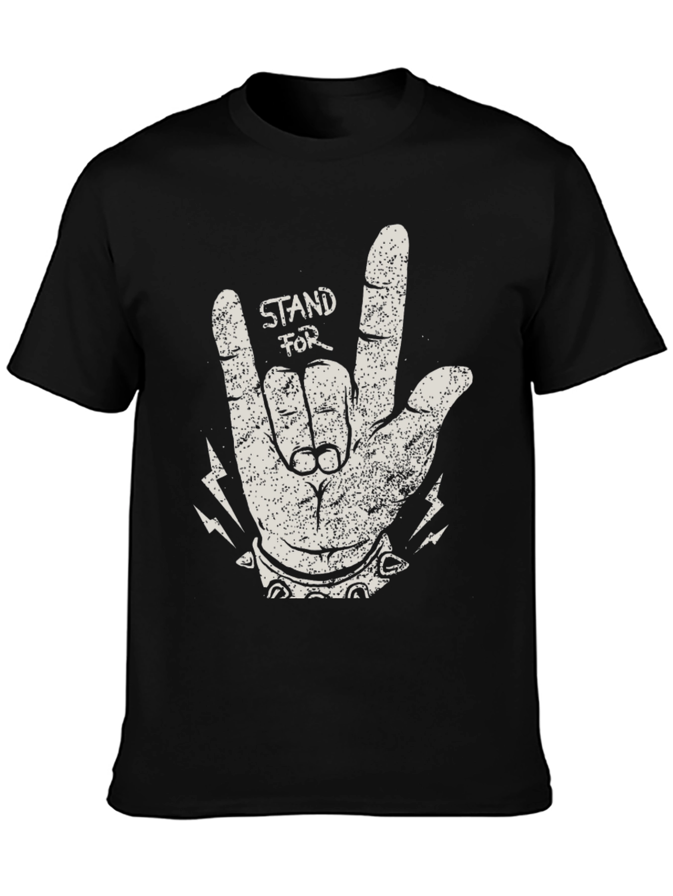 Black Stand For Rock Graphic Black T-Shirt view 3