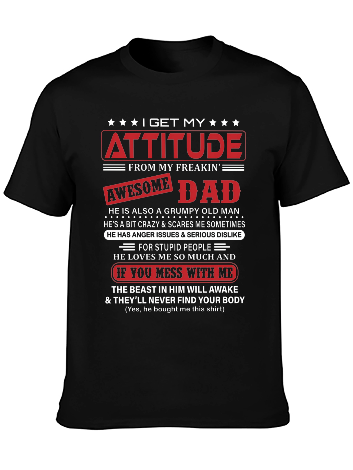 Black Attitude Awesome Dad Graphic T-Shirt view 3
