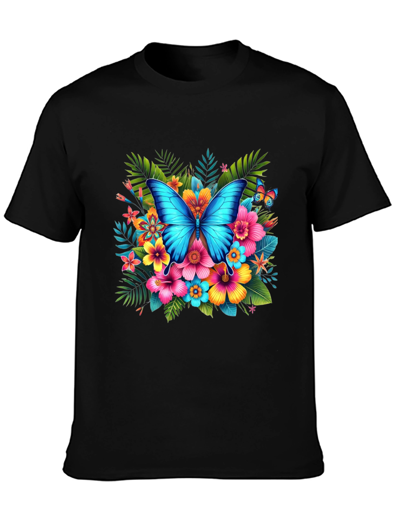 Black Butterfly Floral Black T-Shirt view 3