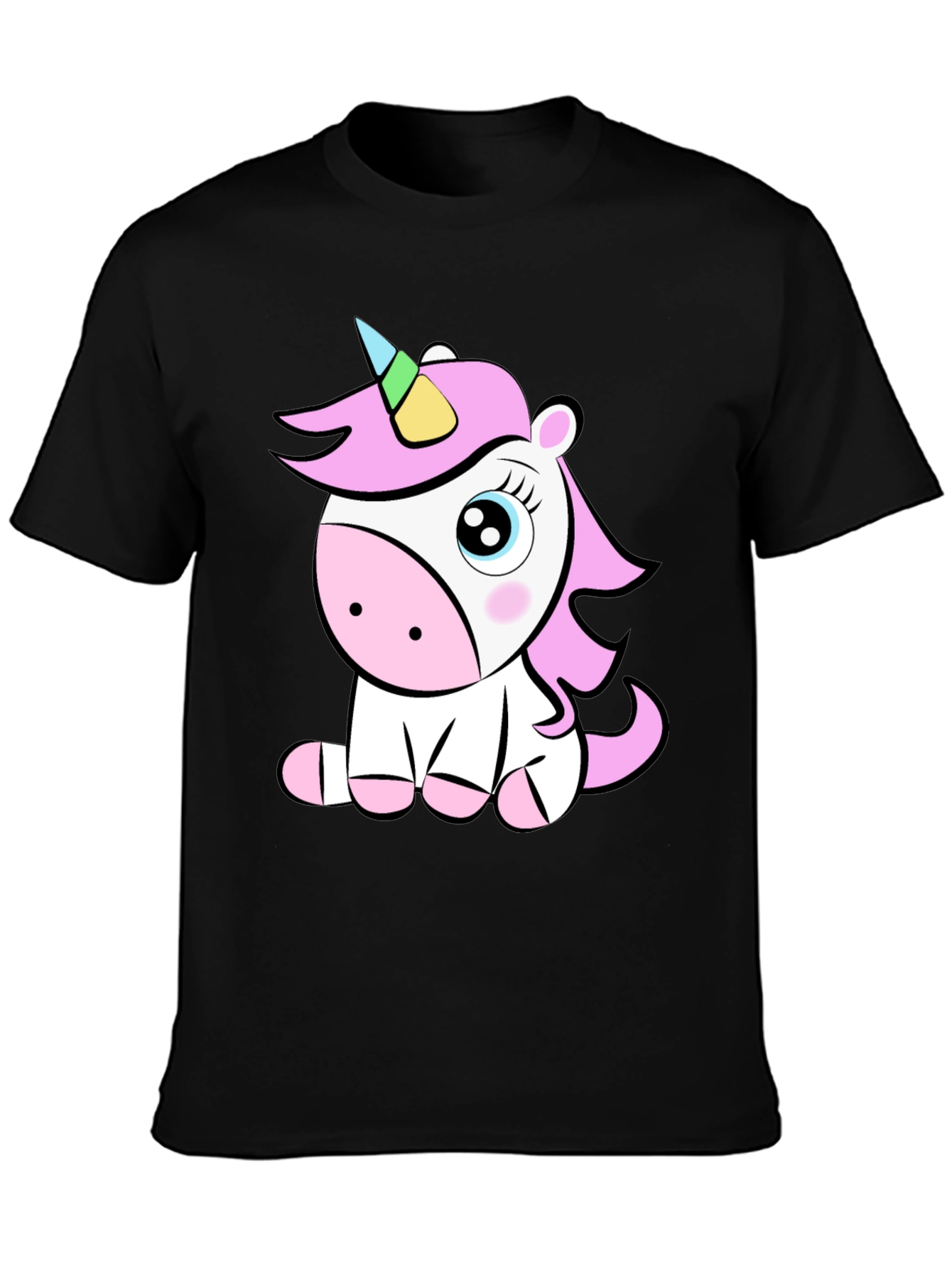 Black Cute Unicorn Graphic T-Shirt - Black Cotton Tee view 3