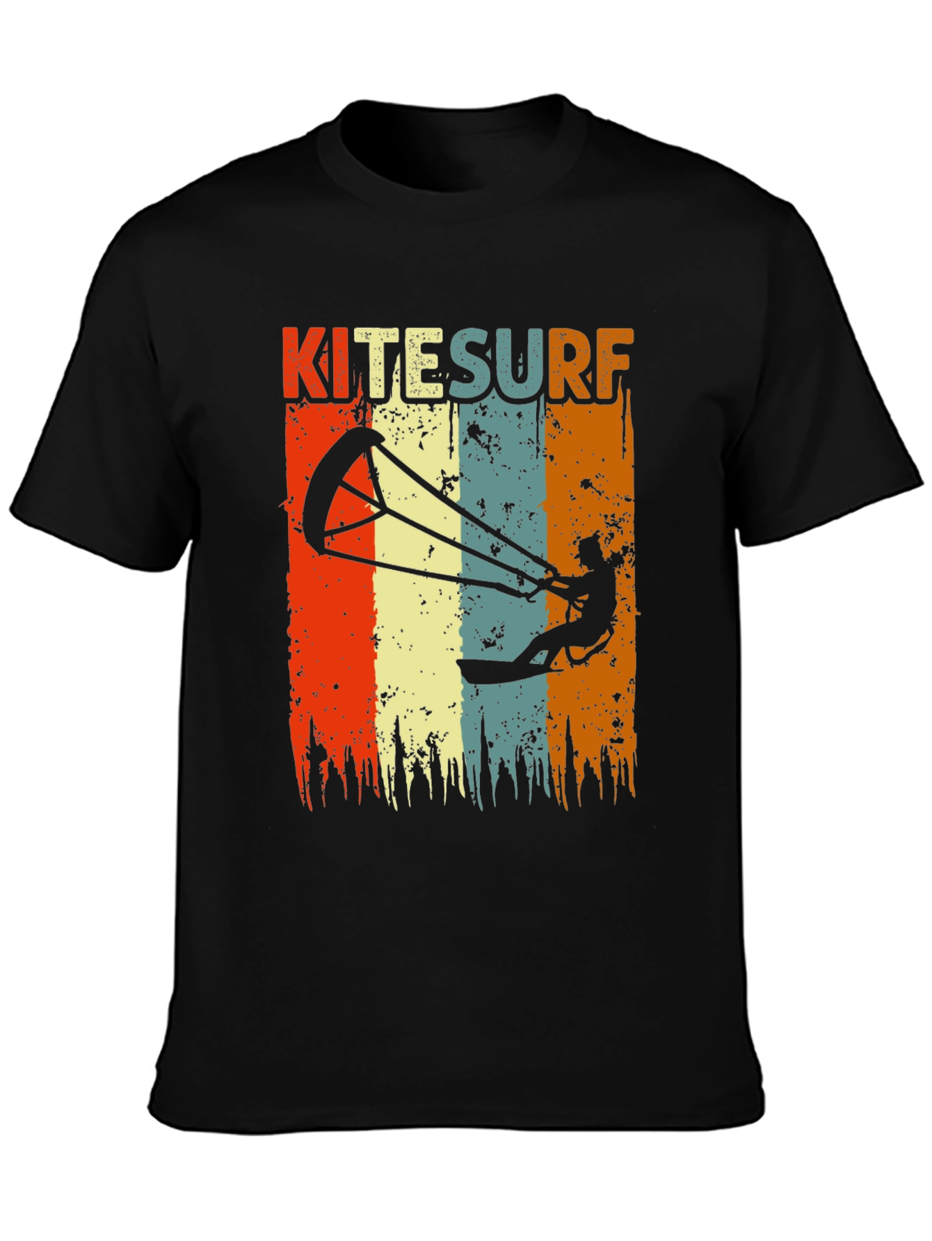 Black Kitesurf Retro Graphic T-Shirt | Vintage Style Surfing Tee view 3