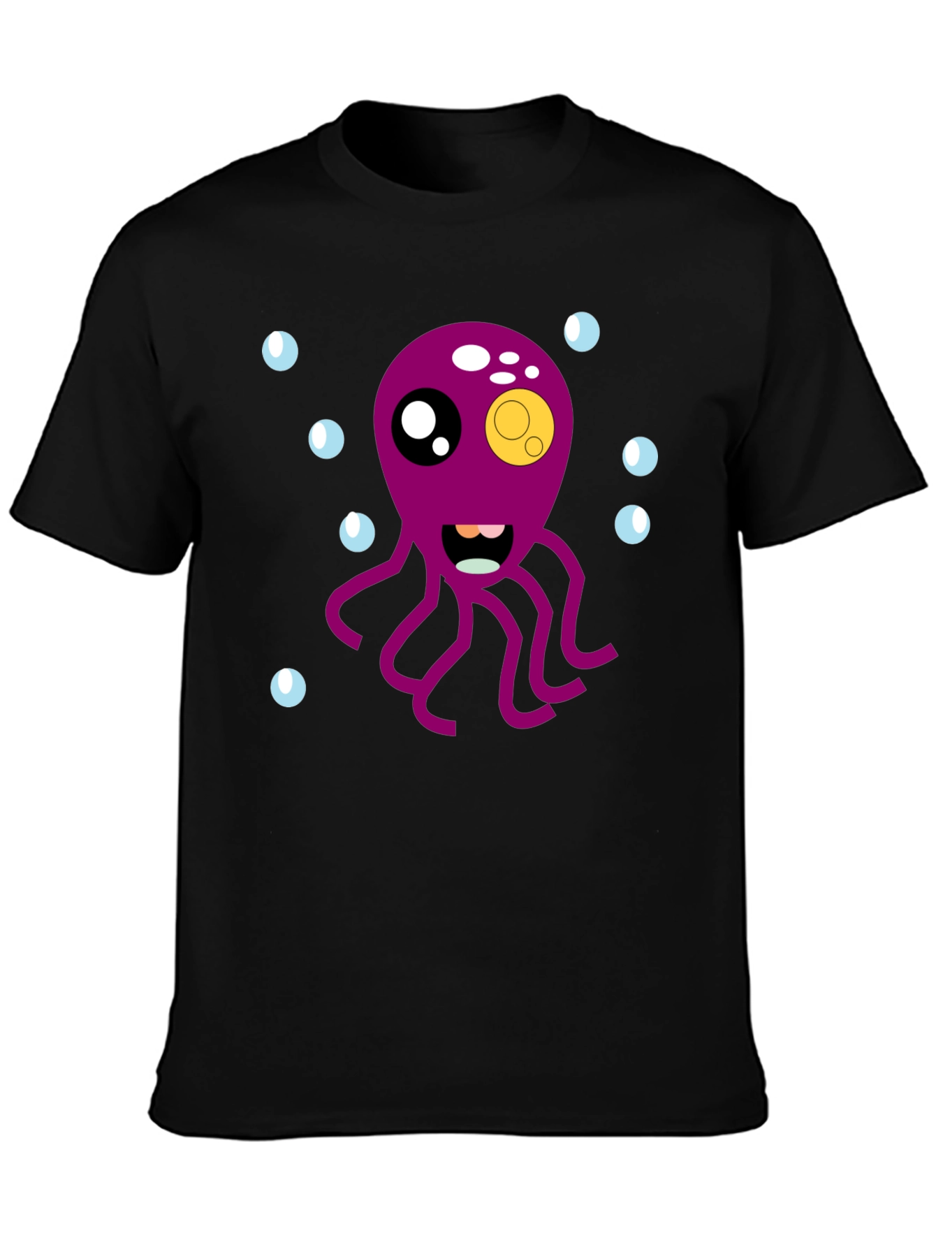 Black Cute Octopus Cartoon Graphic T-Shirt - Black view 3