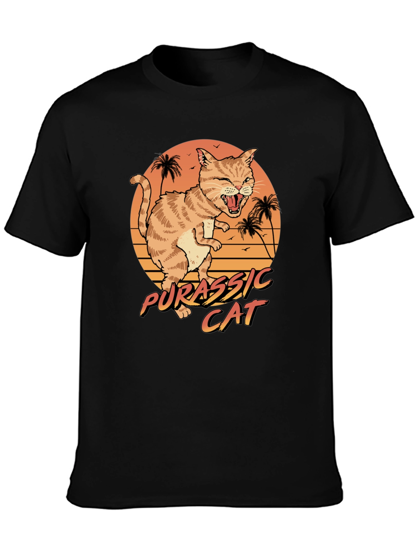 Black Jurassic Cat Graphic T-Shirt - Retro Style view 3