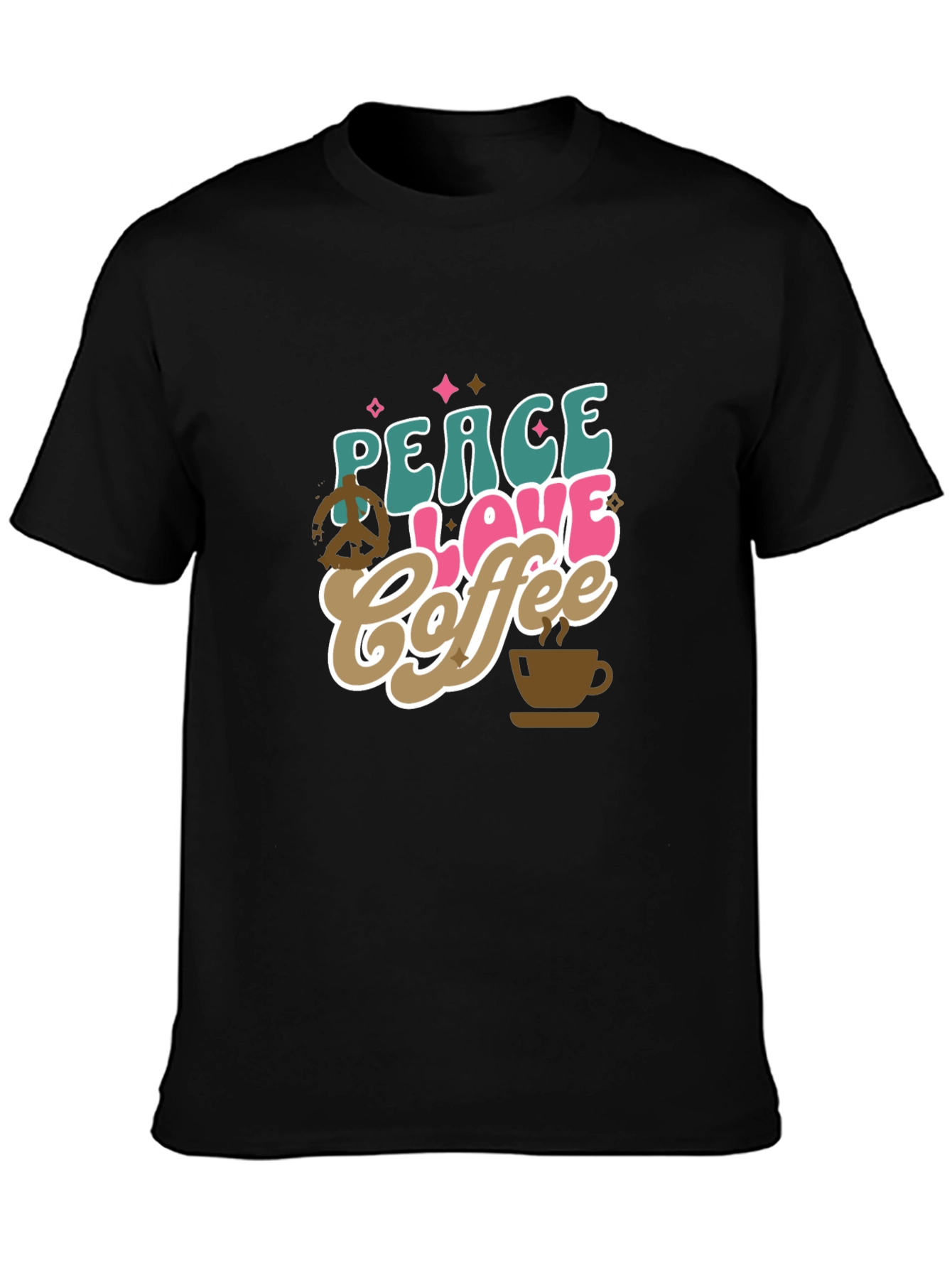 Black Peace Love Coffee Graphic T-Shirt - Trendy Design view 3