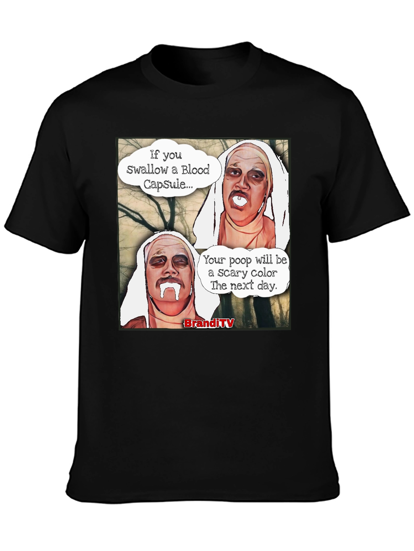 Black Scary Color Poop Men's Black T-Shirt view 3