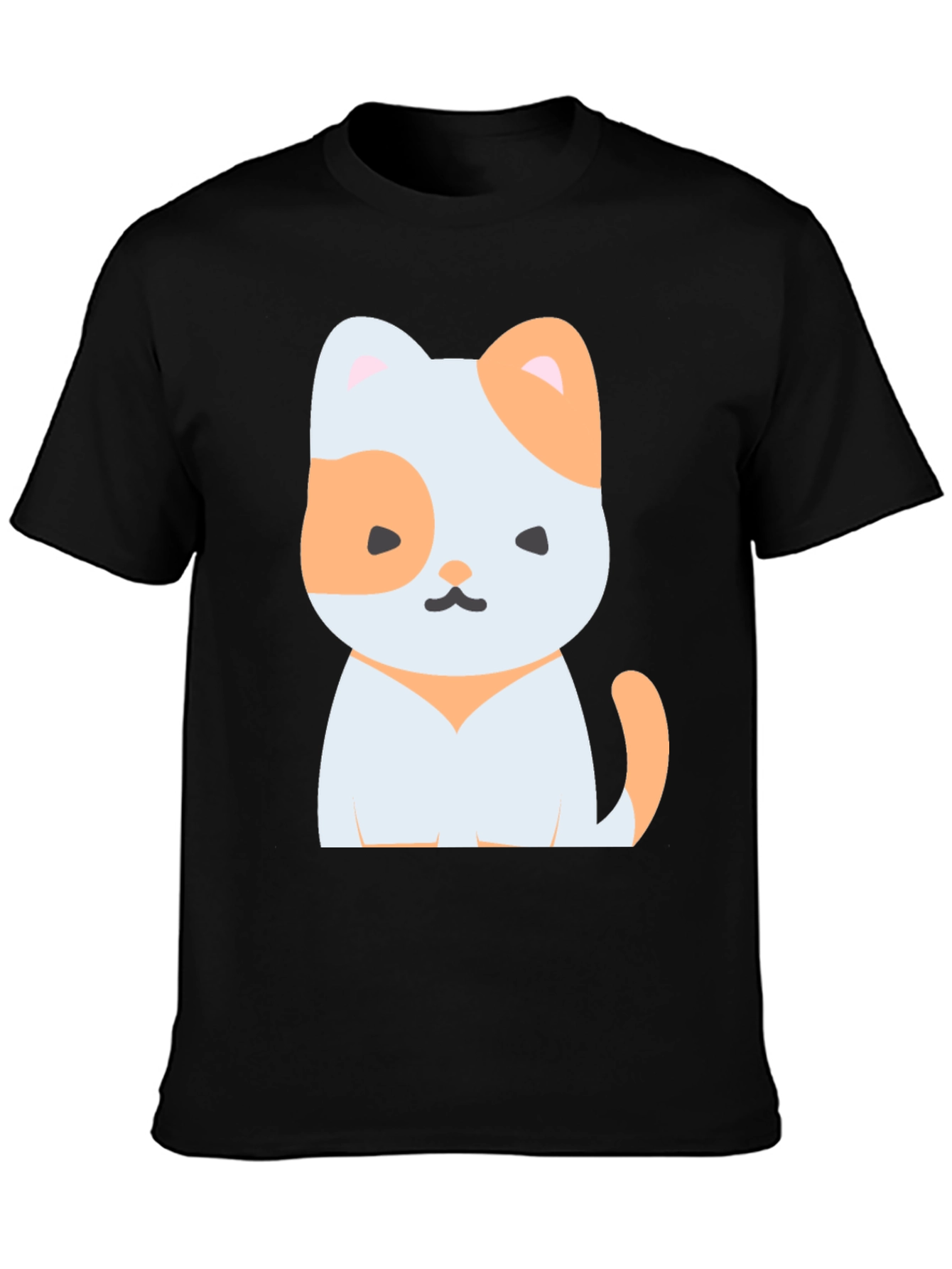 Black Cute Cartoon Cat Graphic Tee - Unisex Black T-Shirt view 3