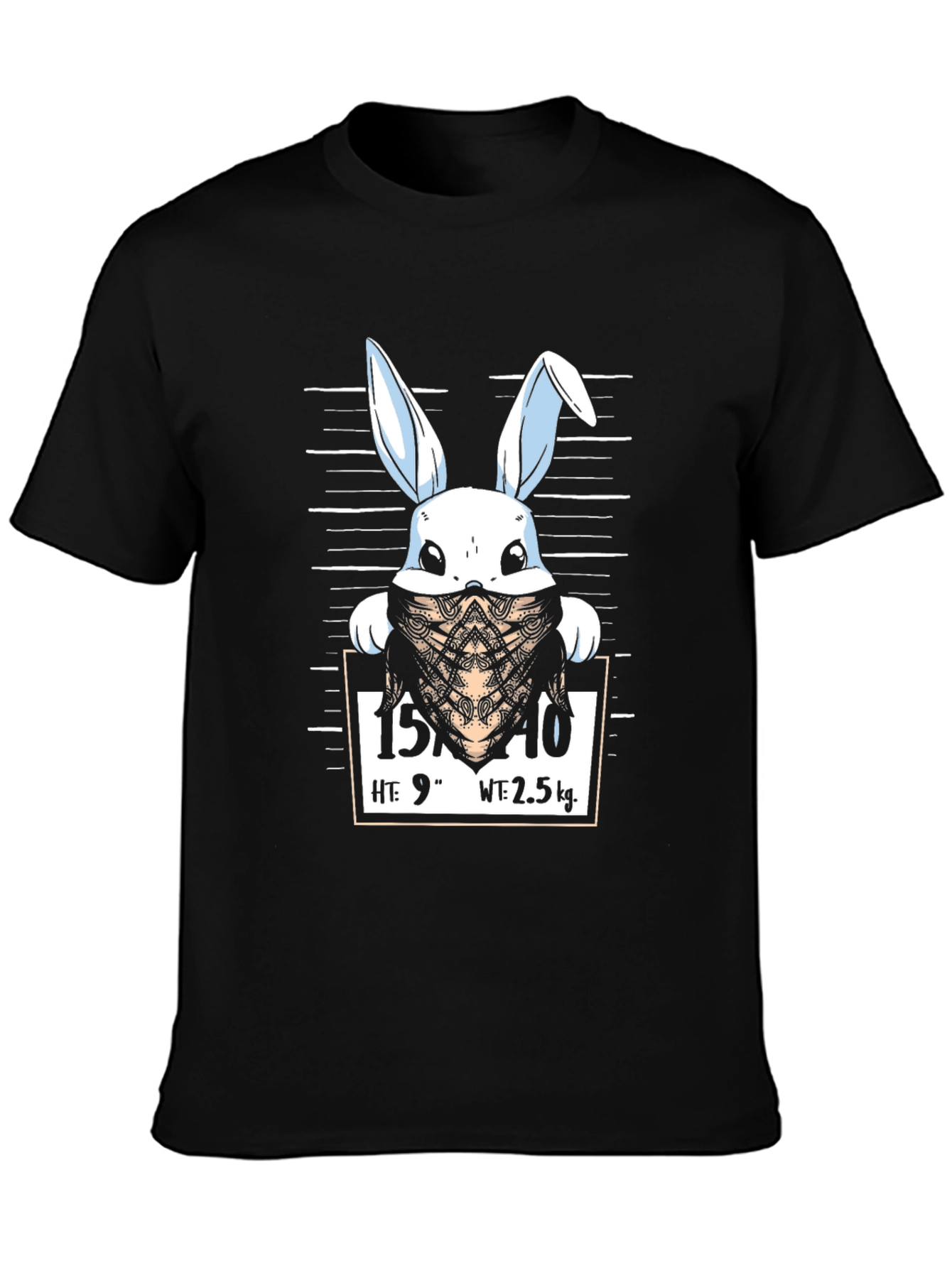 Black Funny Bunny Mugshot Black Graphic T-Shirt view 3