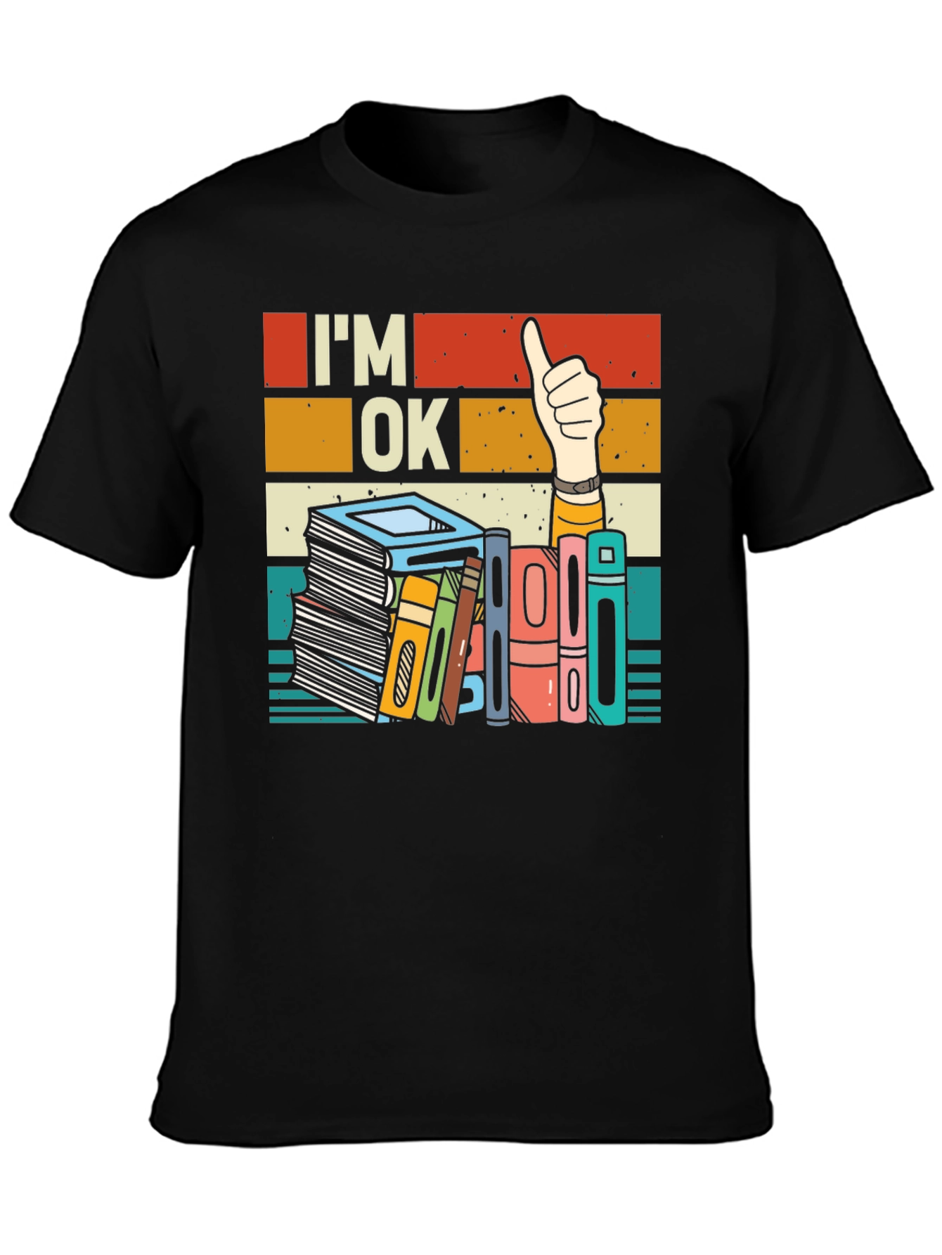 Black I'm OK T-Shirt - Book Lover Design view 3