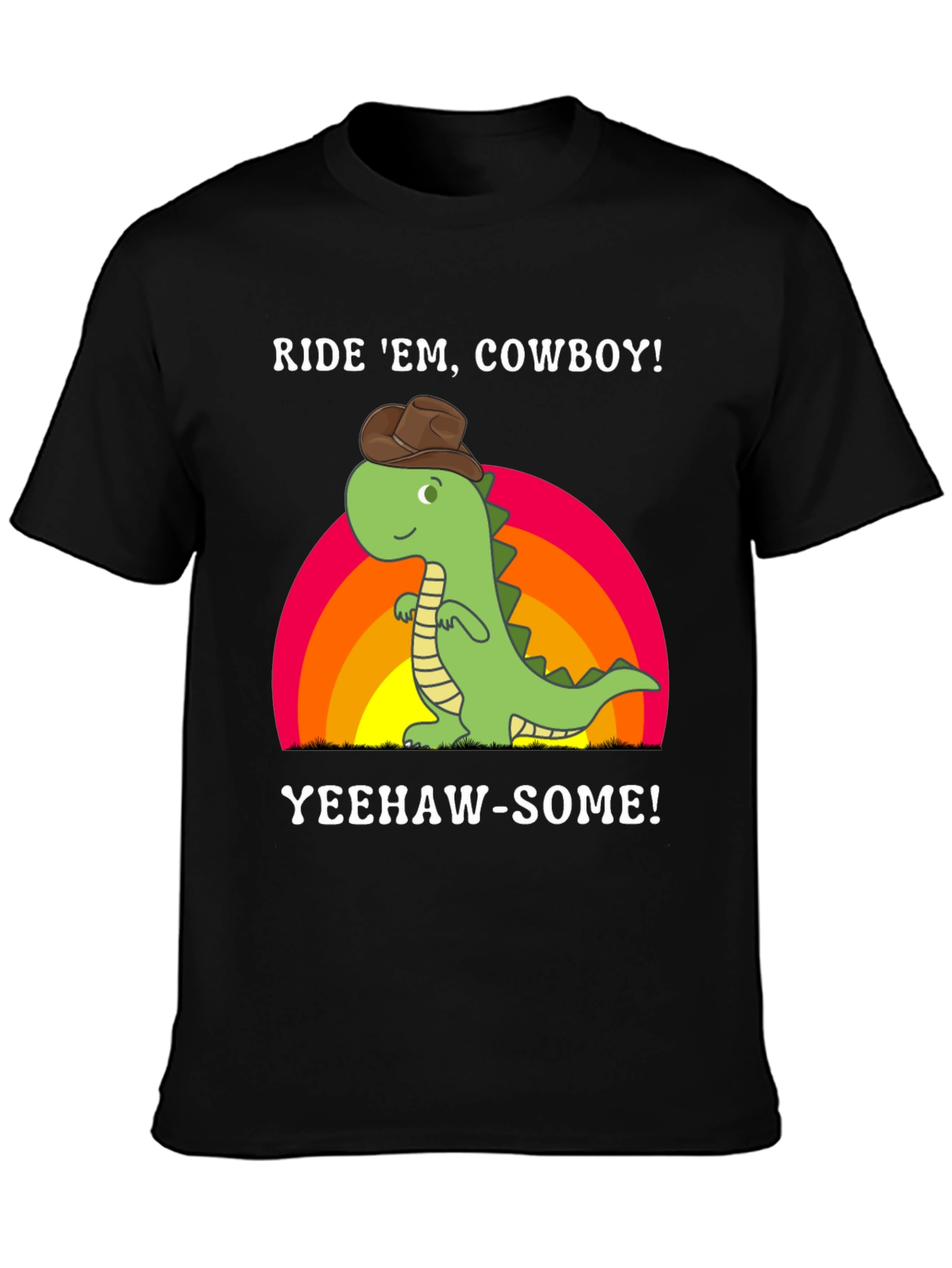 Black Ride 'Em Cowboy Dinosaur T-Shirt view 3