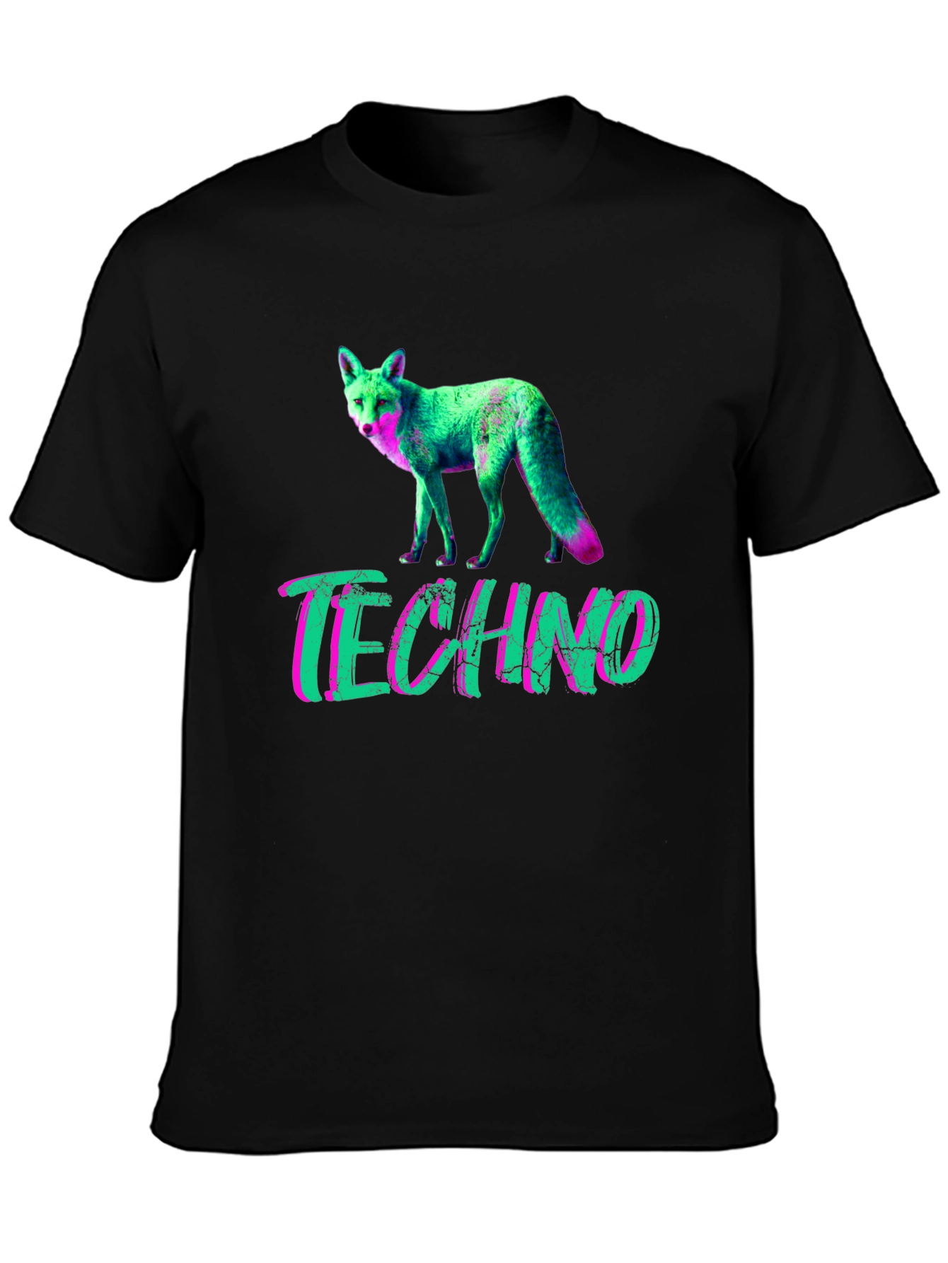 Black Techno Fox Graphic T-Shirt - Neon Style view 3