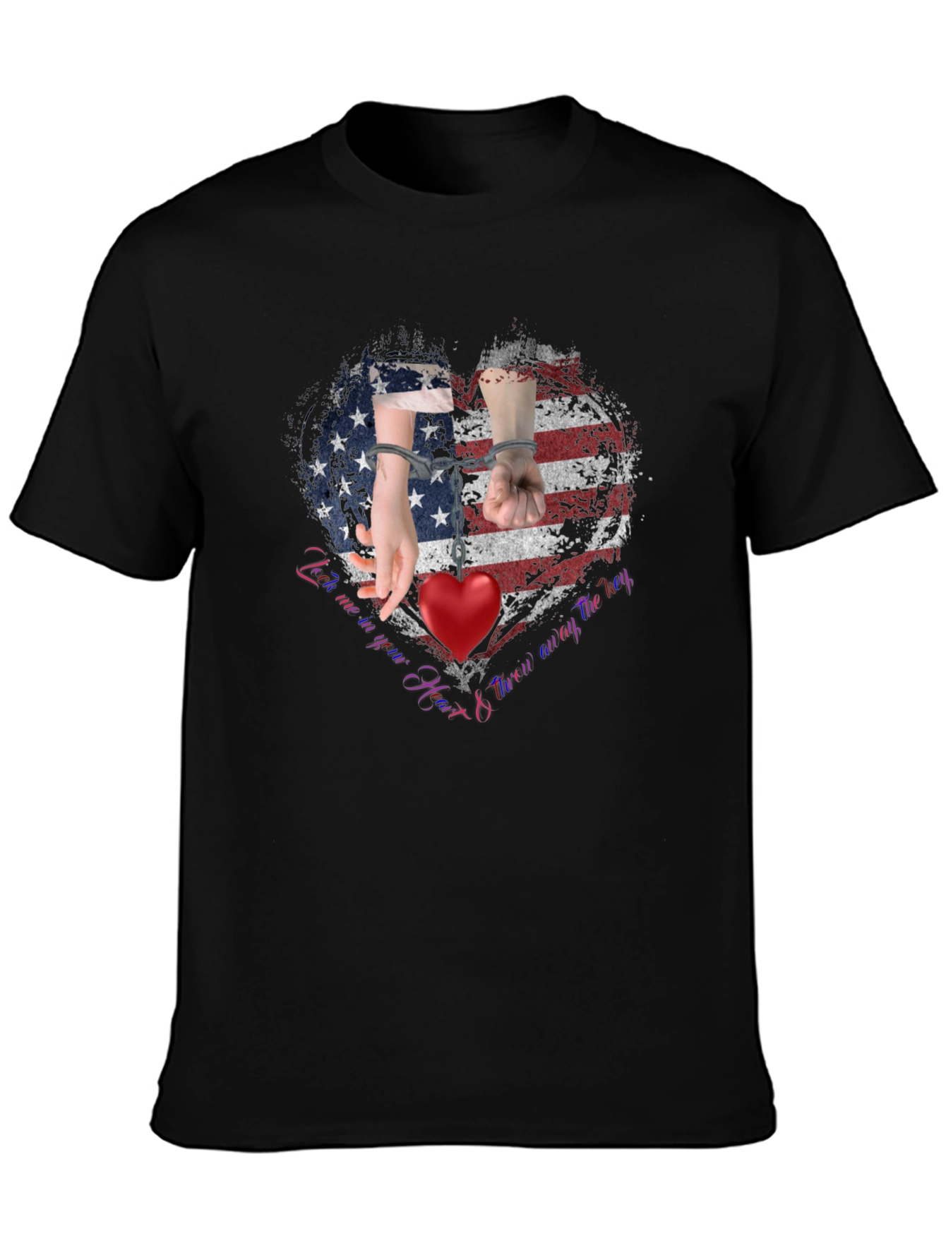 Black American Heart Handcuff Graphic T-Shirt view 3