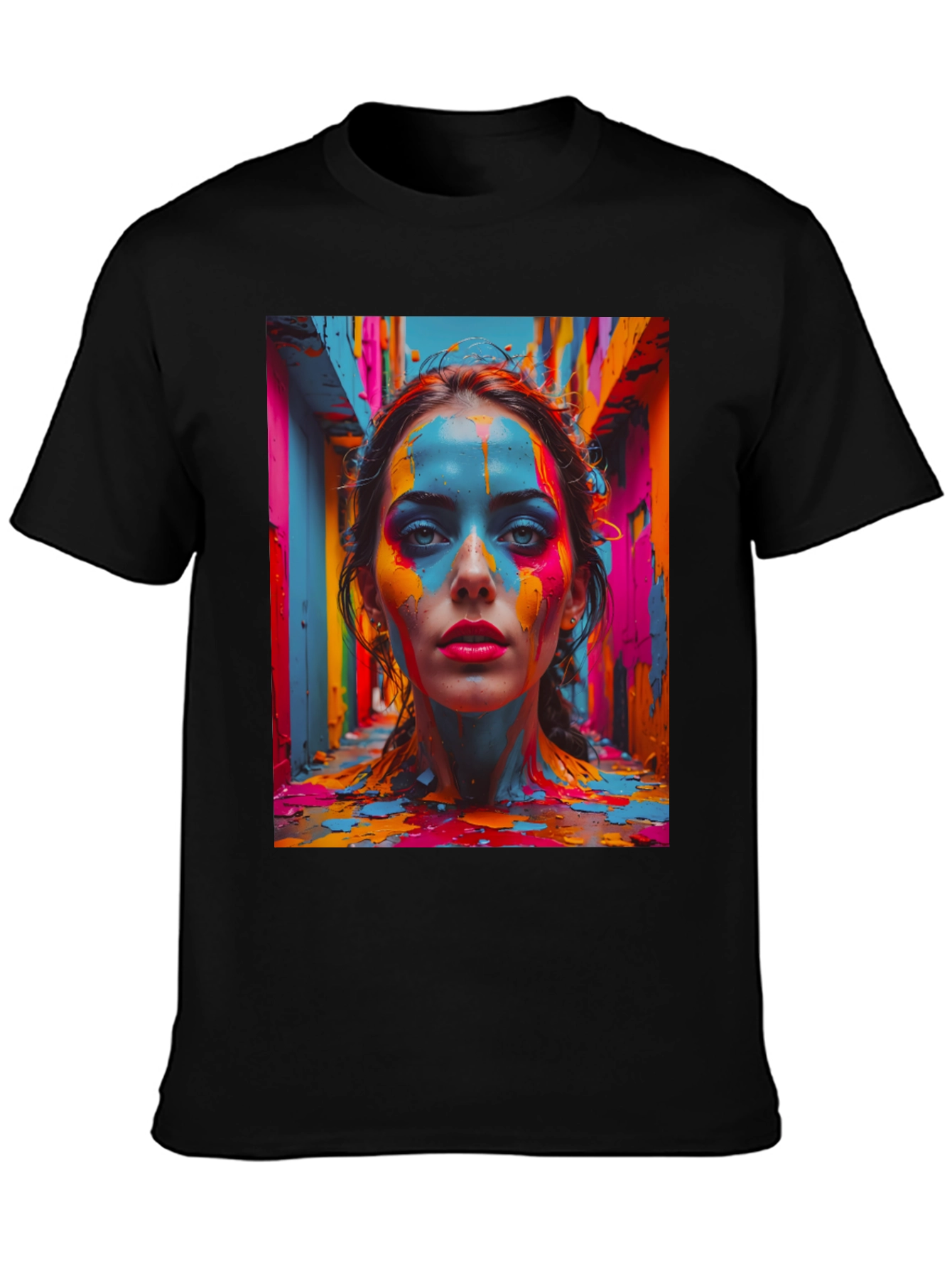 Black Colorful Paint Woman Graphic Tee view 3