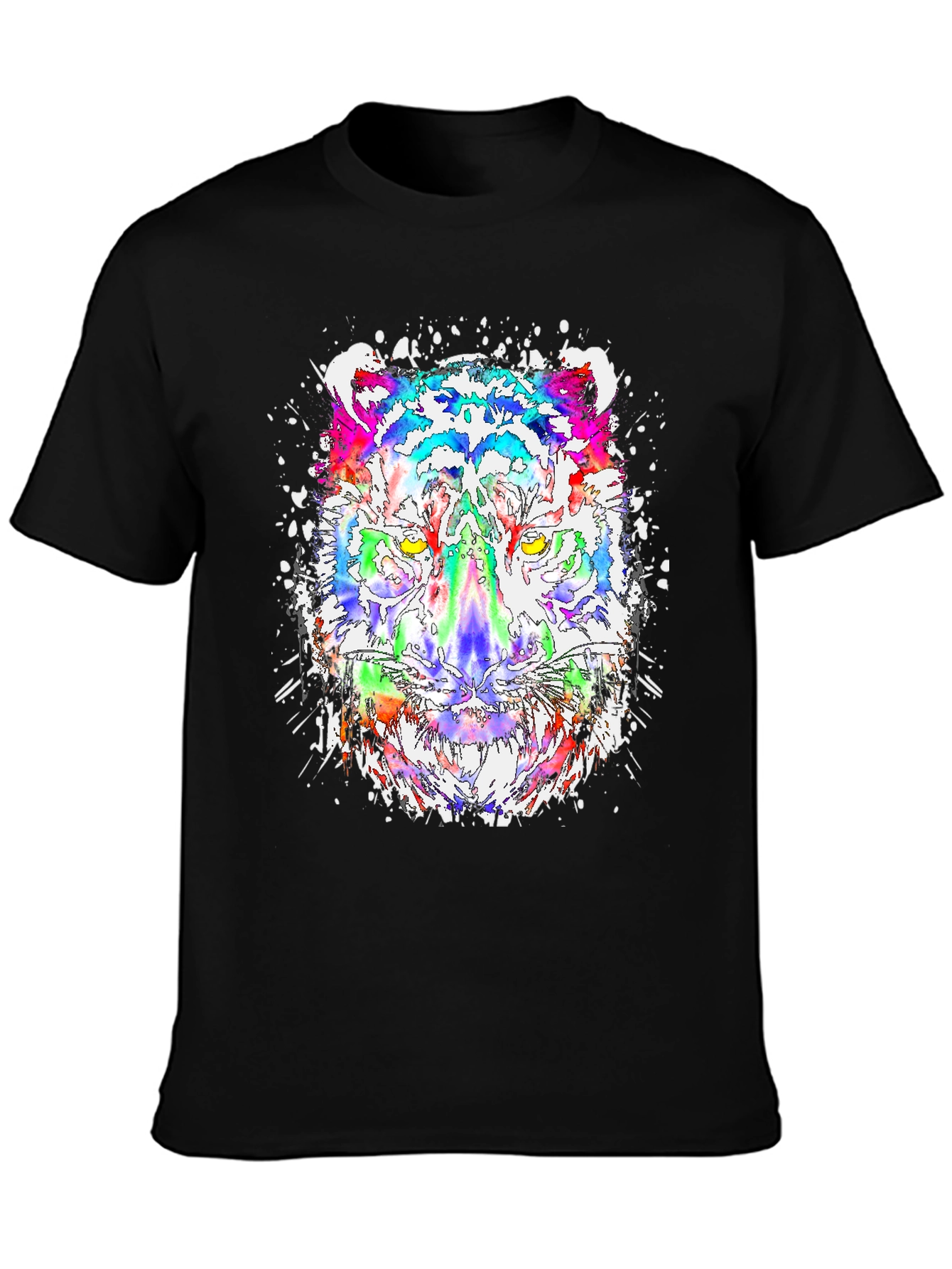 Black Vibrant Tiger Graphic Tee - Cool Colorful Design view 3
